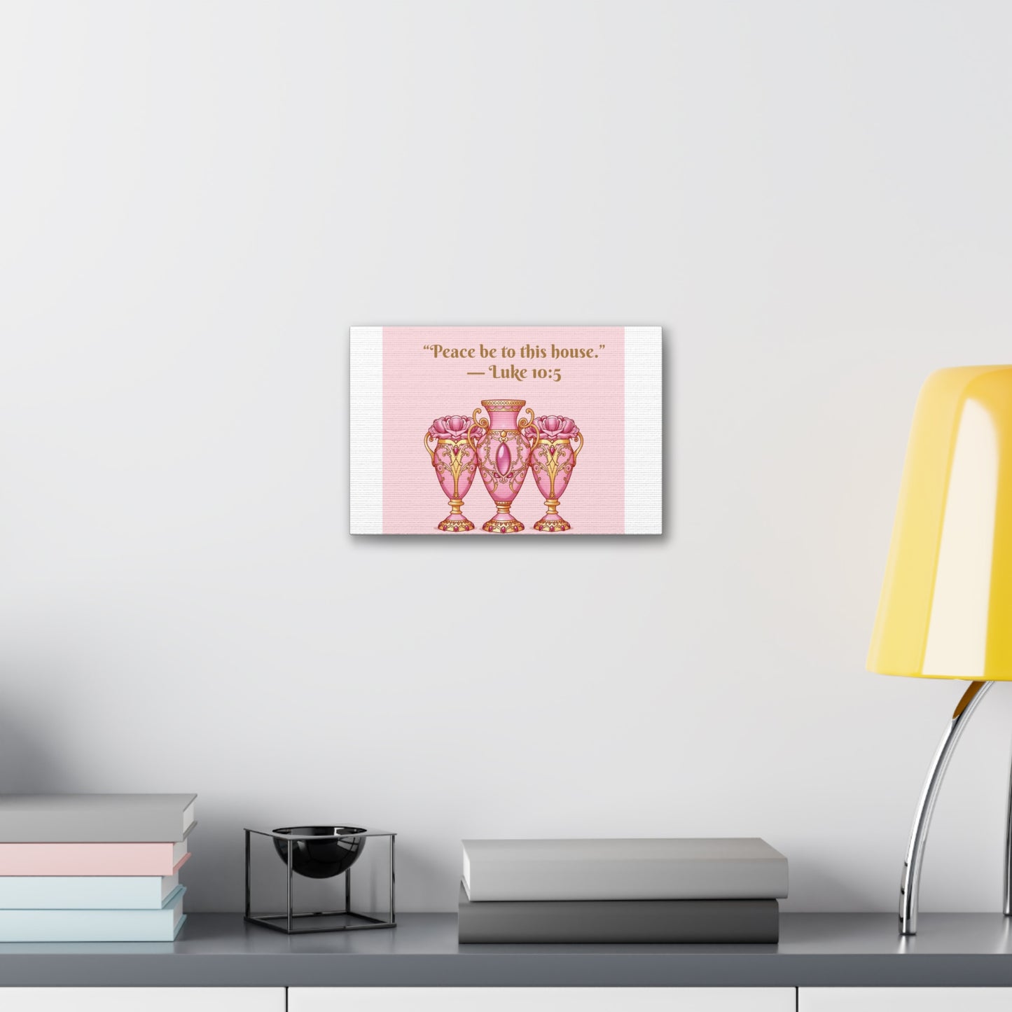 Decorative Canvas Wall Art - "Peace Be to This House" Vases, Home Decor, Inspirational Wall Art, Gift for Housewarming - 10:5