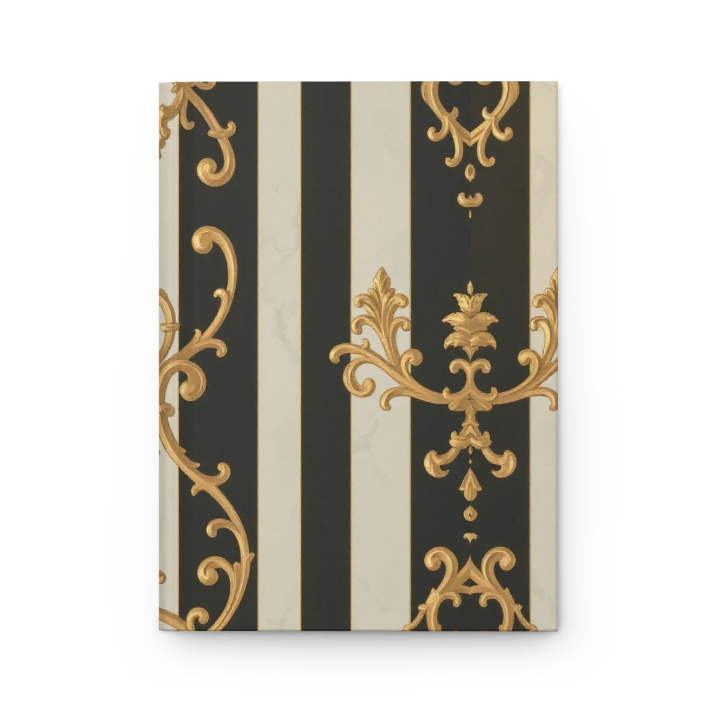 Elegant Black & Alabaster Striped Baroque Hardcover Journal, Vintage Floral Notebook, Stylish Writing Diary, Gifts for Writers, Luxury Stationery
