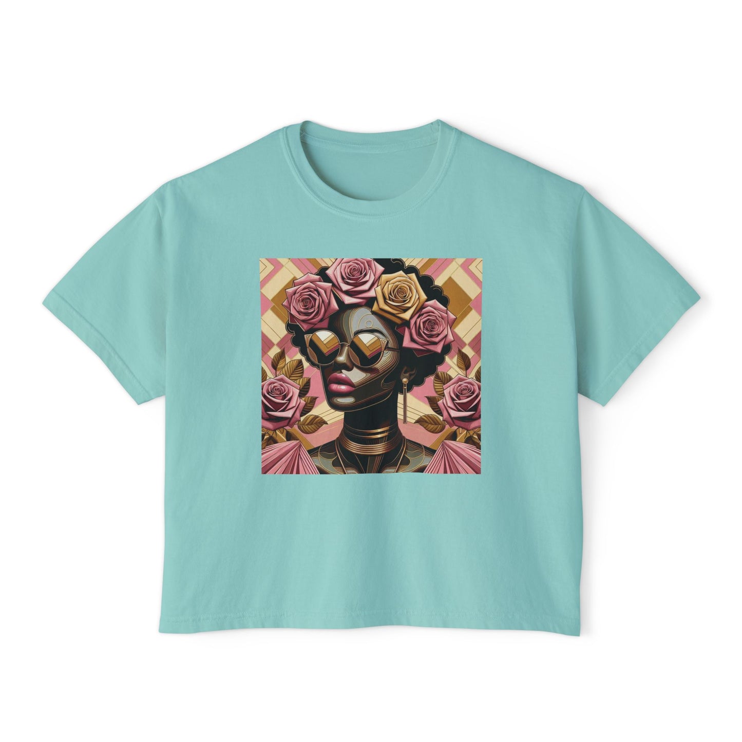 Chic Floral Graphic Women's Boxy Tee, Casual T-Shirt, Summer Fashion, Gift for Her, Everyday Wear - Pink Roses Lady