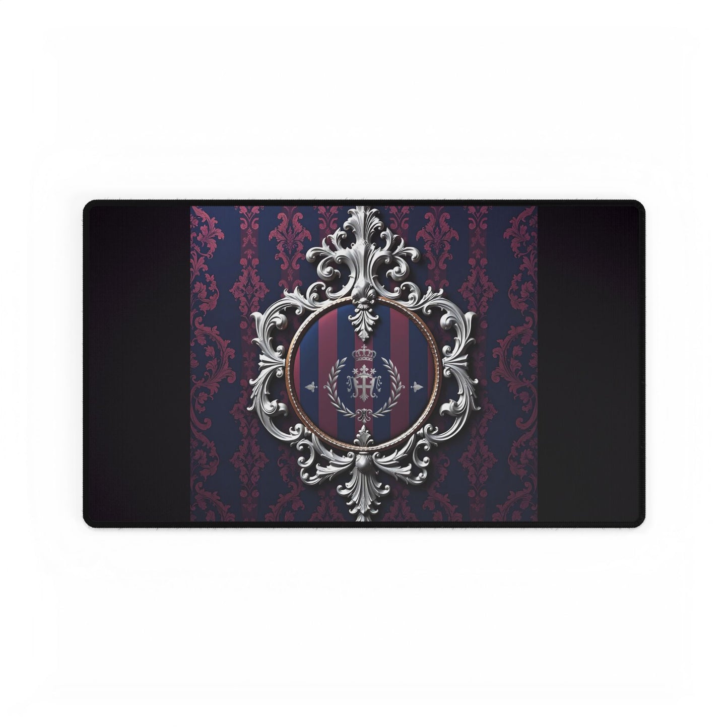 Elegant Desk Mats for Home Office, Stylish Desk Mats for Work, Personalized Office Decor, Chic Mouse Pads - Blue & Plum Striped Silver Crest