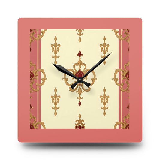 Bohemian Damask-Inspired Acrylic Wall Clock with Floral Design -  Mauve & Gold Design