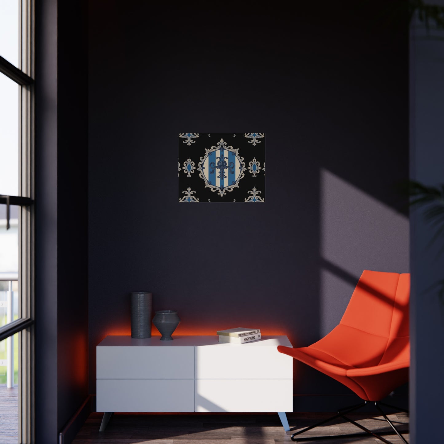 Elegant Blue & Alabaster Striped Baroque Decorative Foam Board Art, Home Decor Wall Display, Unique Gift for Housewarming, Event Decorations