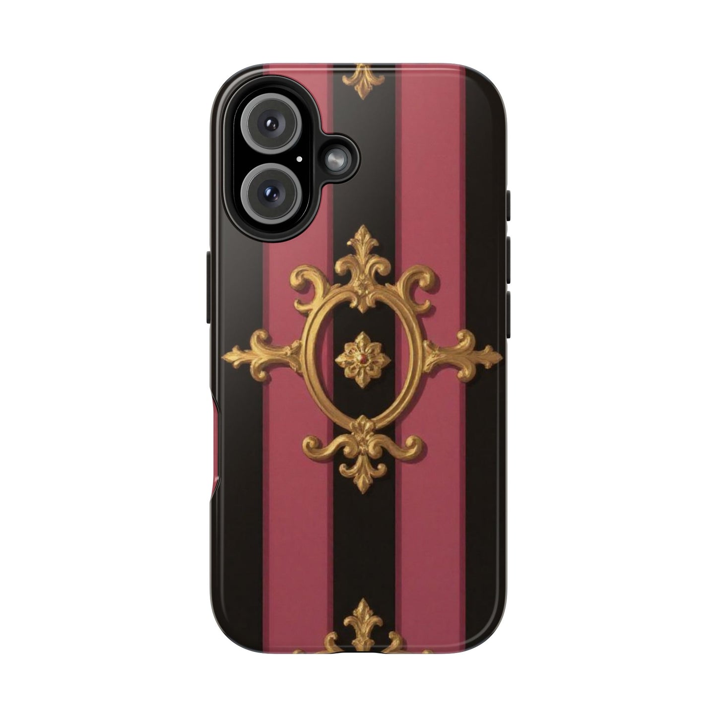 Elegant Black & Mauve Striped Gold Baroque Tough Phone Cases, Luxe Phone Covers, Fashionable Mobile Cases, Gift for Her, Holiday Phone Accessories