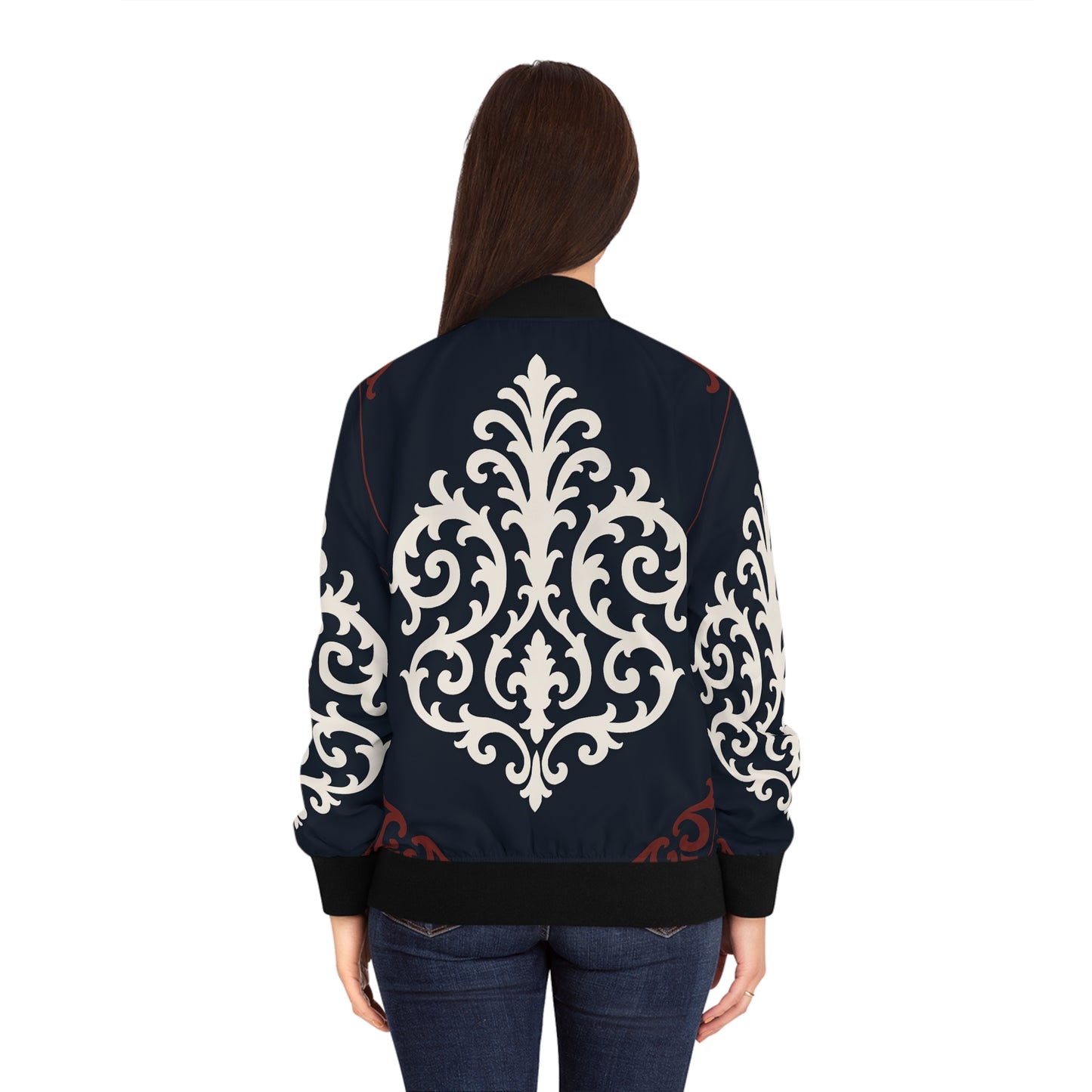 Dusk Blue & Maroon-White Baroque Women's Bomber Jacket – Dusk Blue Baroque All-Over Print