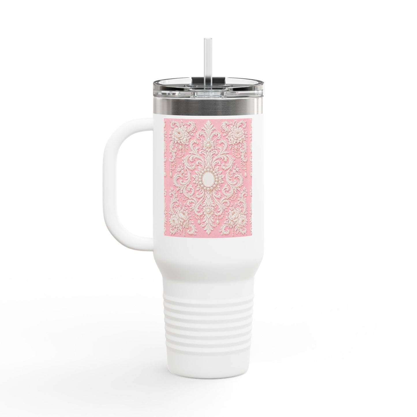 Pink Rococo 40oz Insulated Travel Mug – Pink Vintage Rococo Design