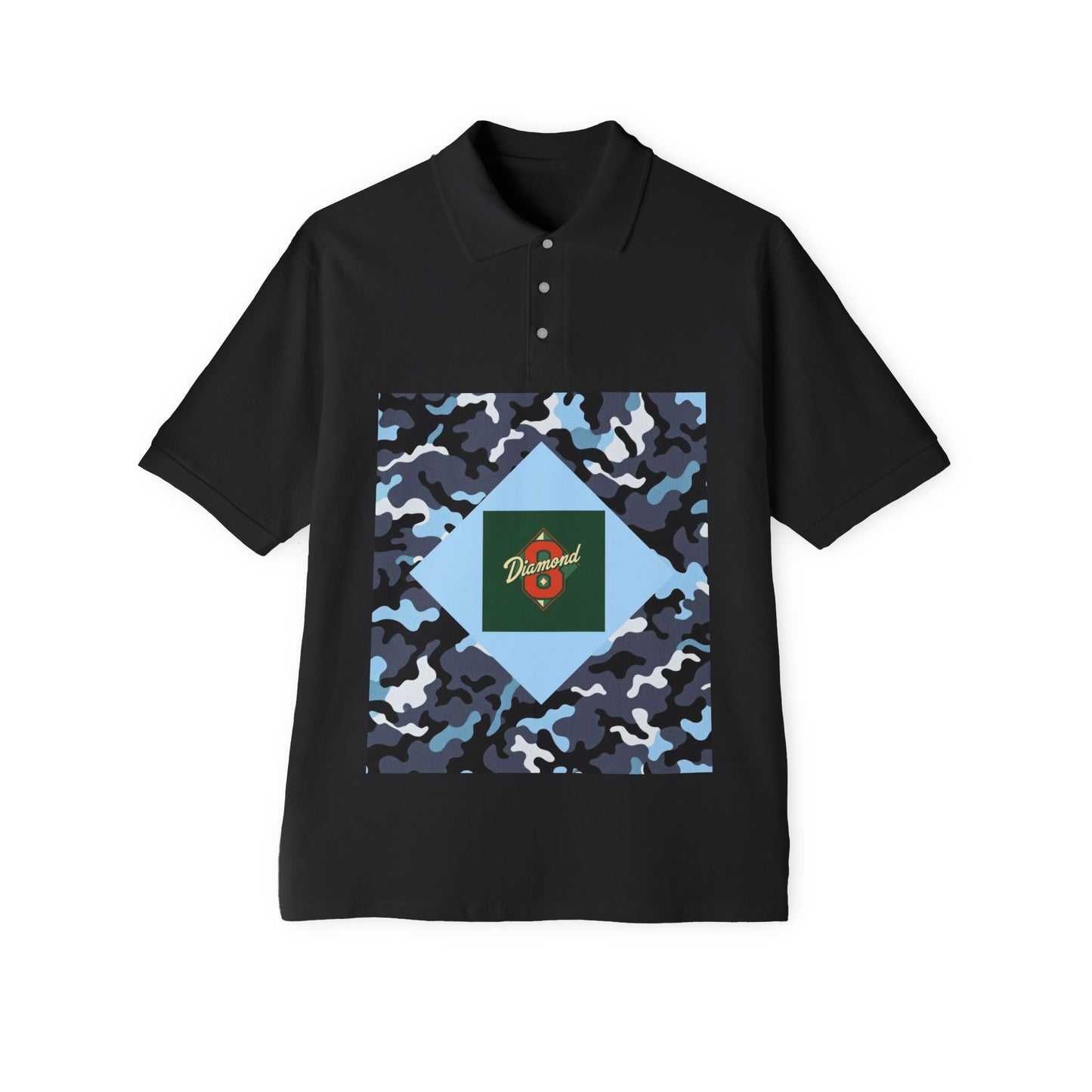 Stylish Men's Piqué Polo Shirt, Casual Wear, Summer Vibes, Golf Outing, Comfortable Fashion, Gift for Him -  Blue Camo Diamond 8