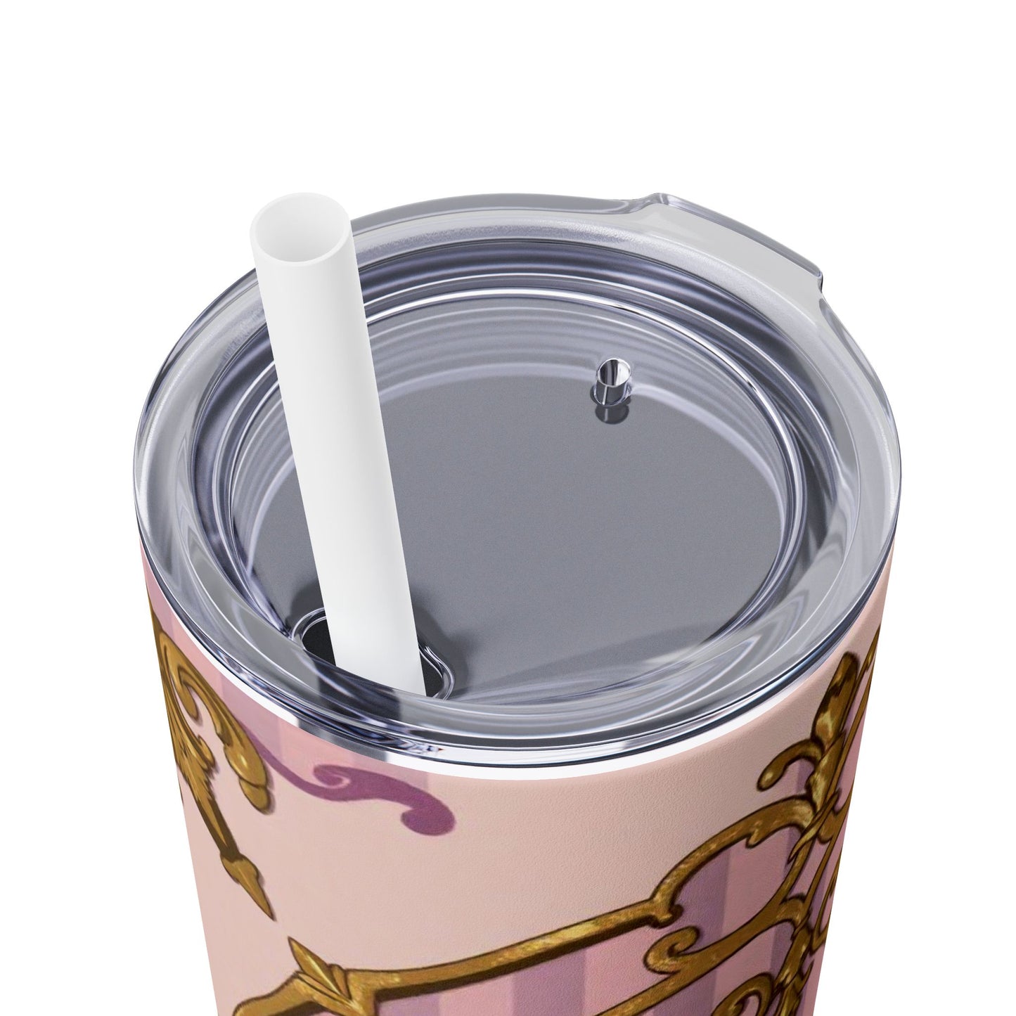Elegant Lavender & Alabaster Striped Gold Baroque Tumbler - Insulated 20oz Skinny Cup with Straw, Ideal for Gifts, Parties, and Daily Use