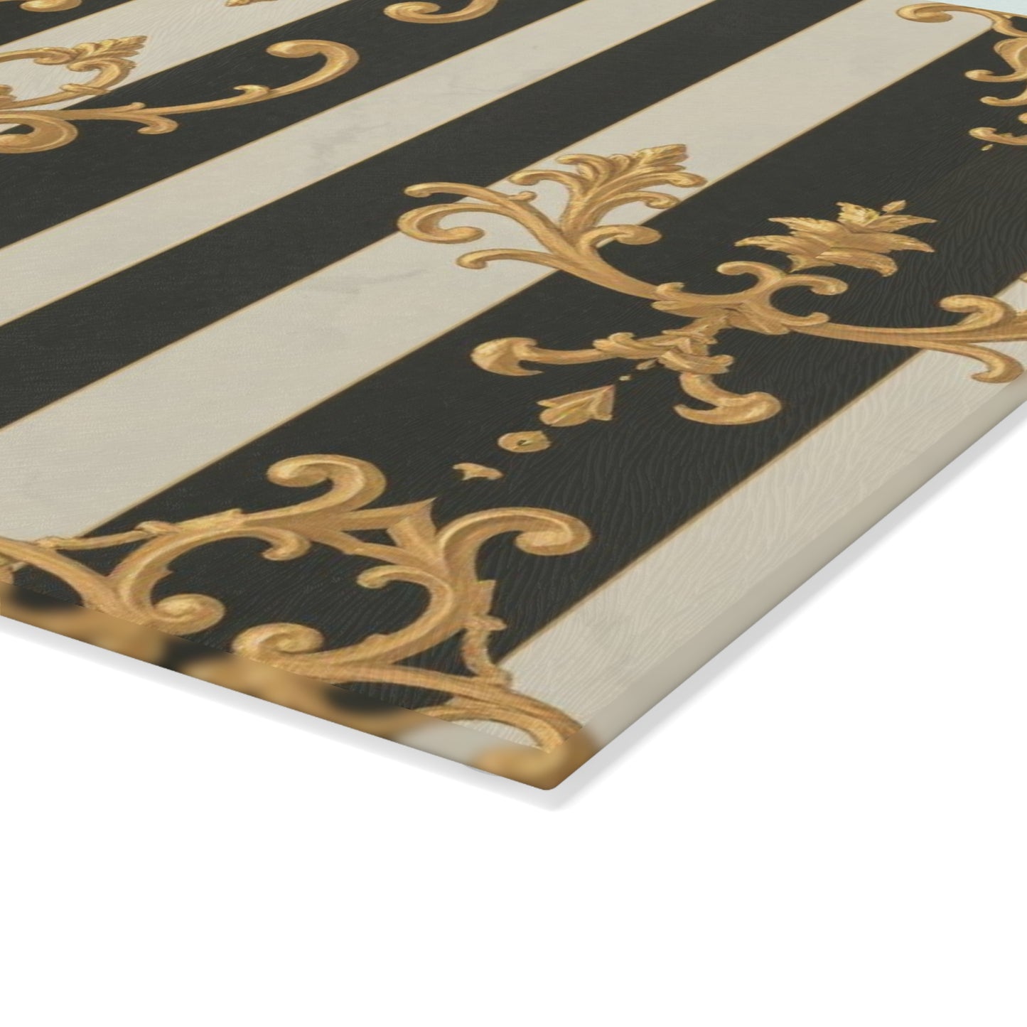 Elegant Black and Alabaster Striped Baroque Glass Cutting Board with Gold and Black Design, Kitchen Decor, Gift for Chefs, Wedding Present
