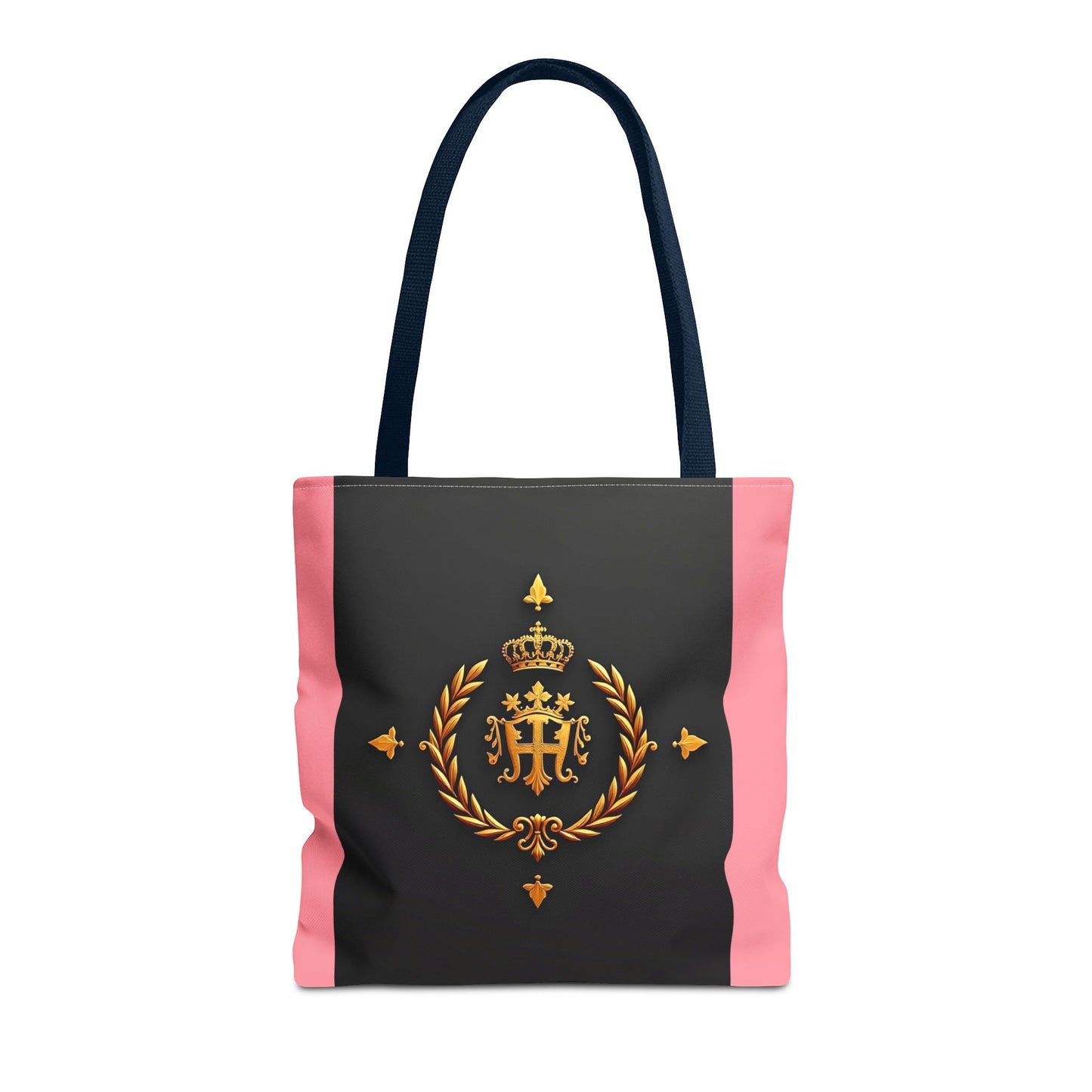Elegant Monogrammed Tote Bag - Chic Shopper, Eco-Friendly Carryall, Personalized Gift, Stylish Accessory - Pink Striped Gold Crest