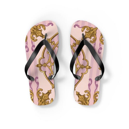 Elegant Lavender & Alabaster Striped Gold Baroque Flip Flops - Perfect for Summer Days, Beach Trips, Pool Parties, Vacation, and Relaxing at Home