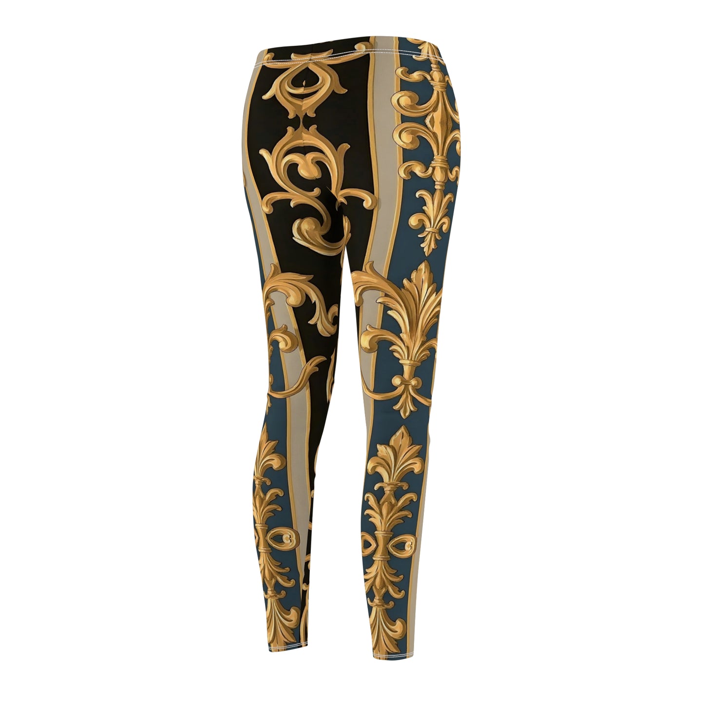 Elegant Patterned Women's Leggings - Stylish Activewear, Yoga Pants, Workout Gear, Casual Fashion, Gift for Her - Blue & Black Striped Rococo