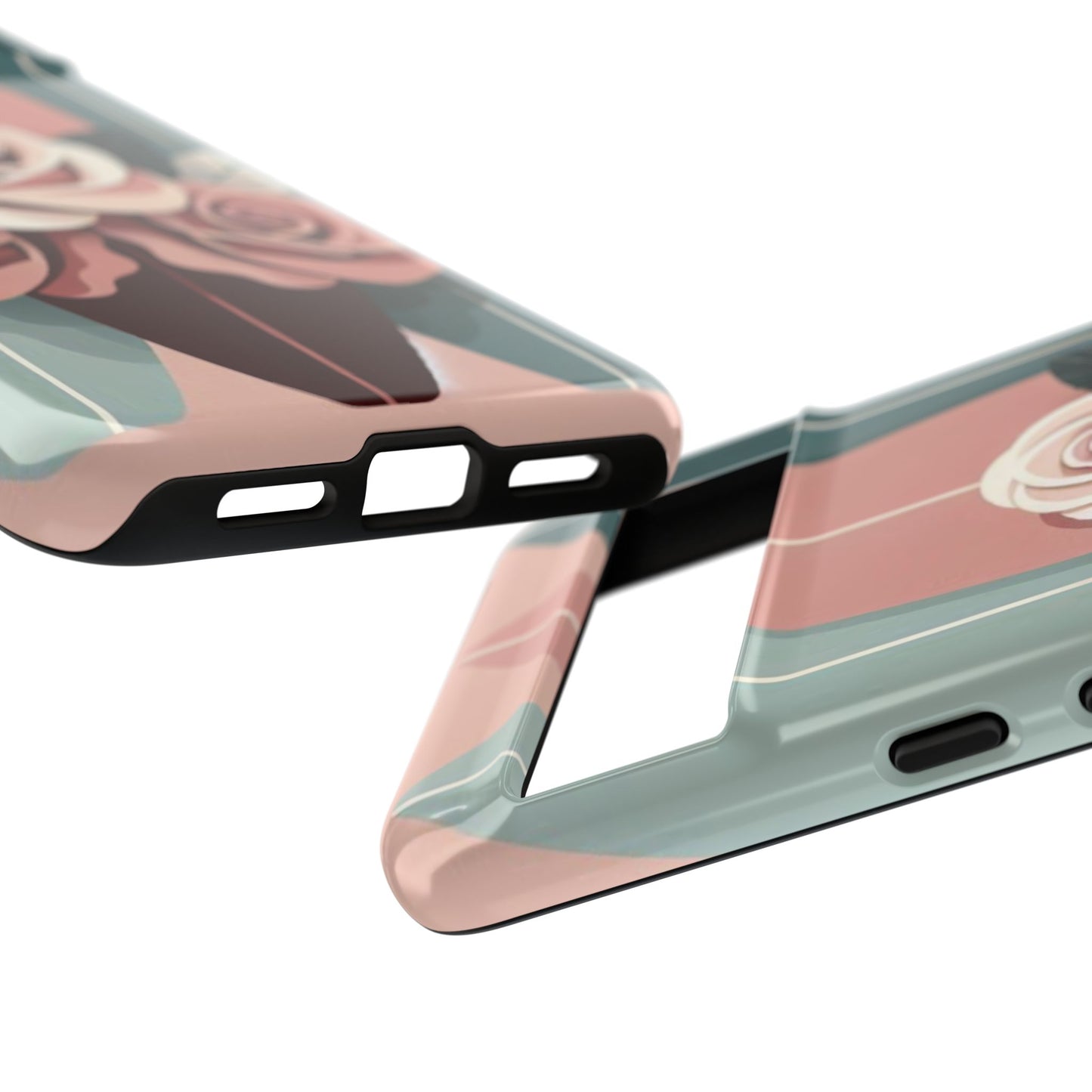 Phone Case - Burgundy, Matte Mauve & Teal Surfboard & Roses Design