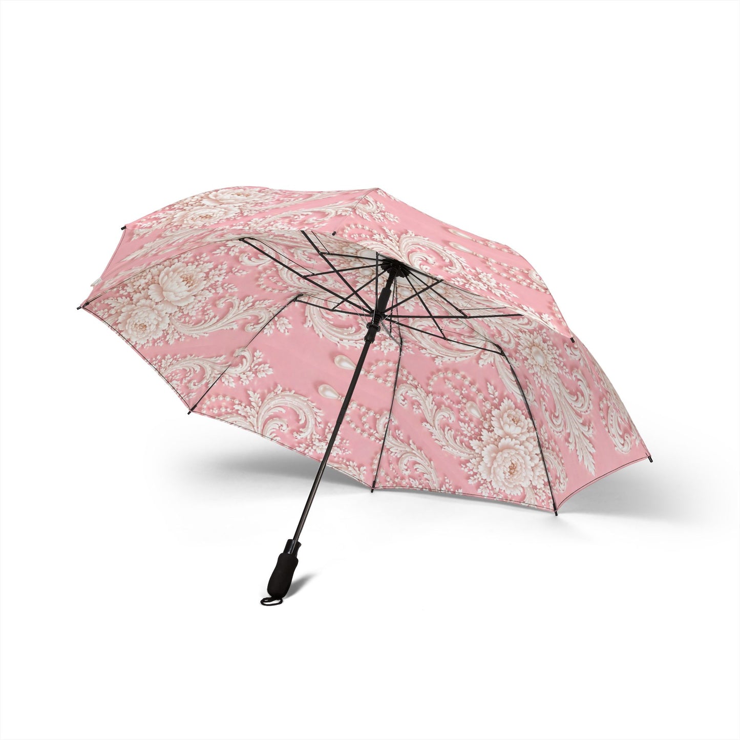 Pink Rococo Pattern Foldable Semi-Automatic Umbrella