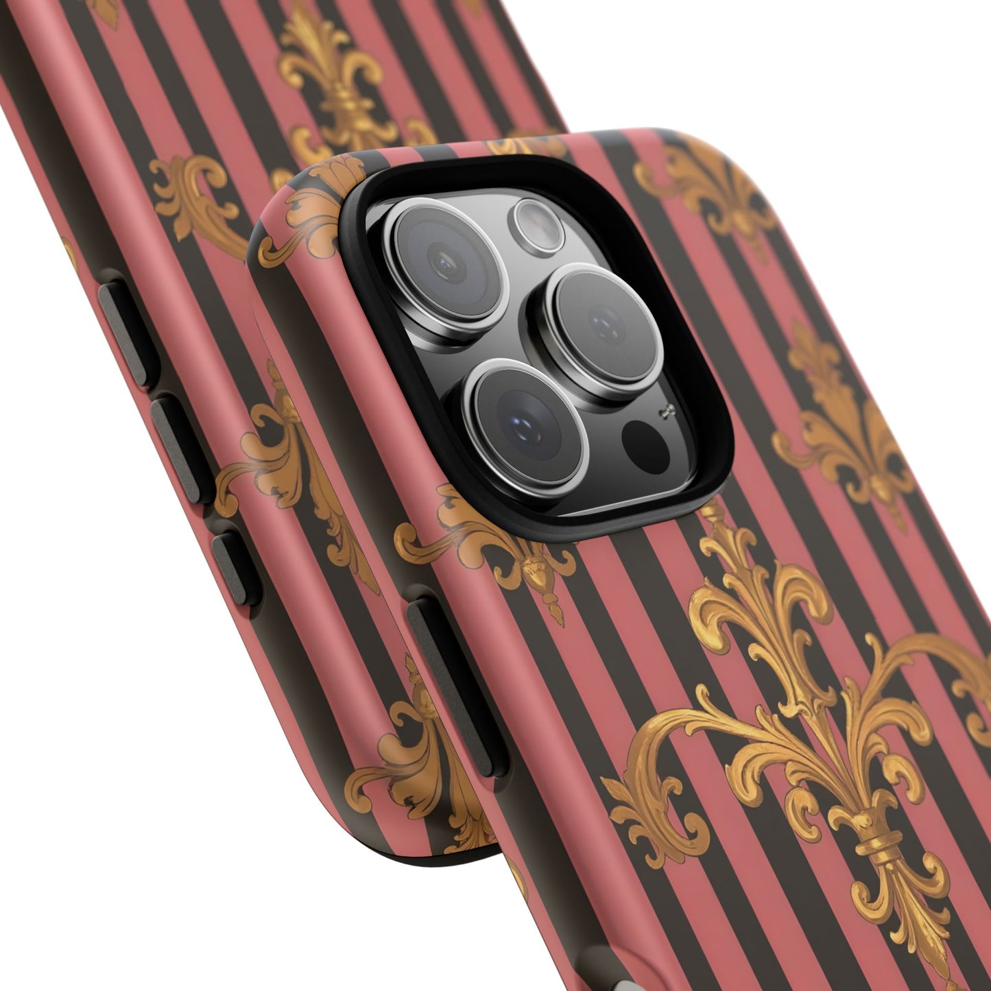 Elegant Floral Motif Phone Case - Tough Cases with Vintage Design - Mauve Striped Gold Damask