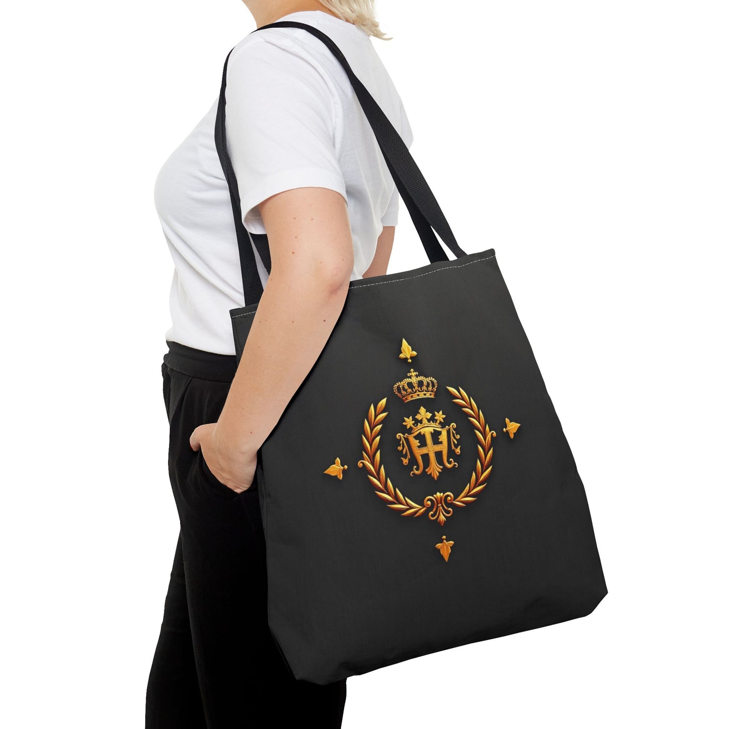 Luxurious Gold Emblem Tote Bag | Chic Shoulder Bag, Everyday Carryall, Great Gift for Her, Eco-Friendly Shopping Bag - Gold Crest