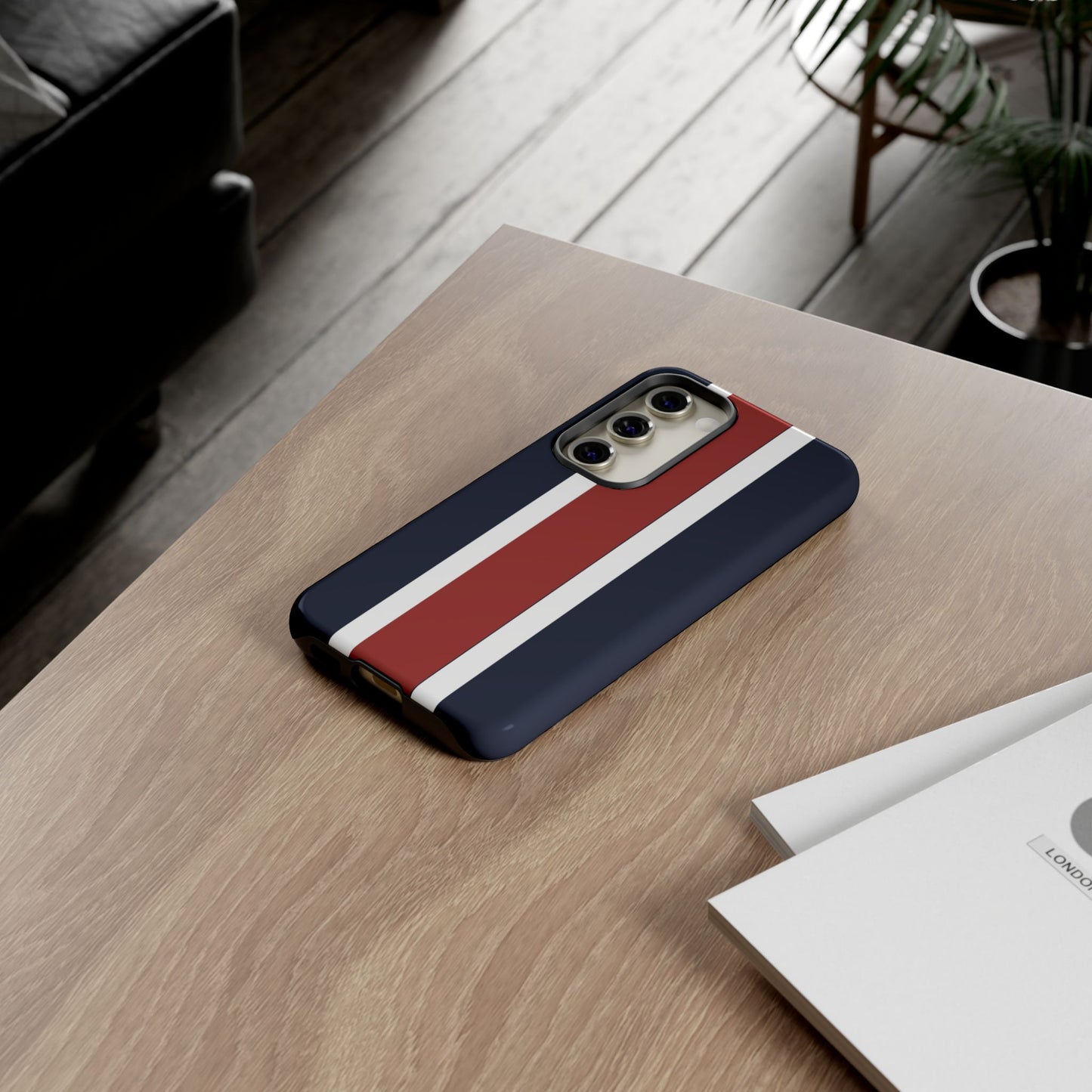 Lunar Midnight & Red-White Striped Stylish Phone Case - Tough Cases, Custom iPhone Cover, Sleek Phone Accessories, Gifts for Him/Her