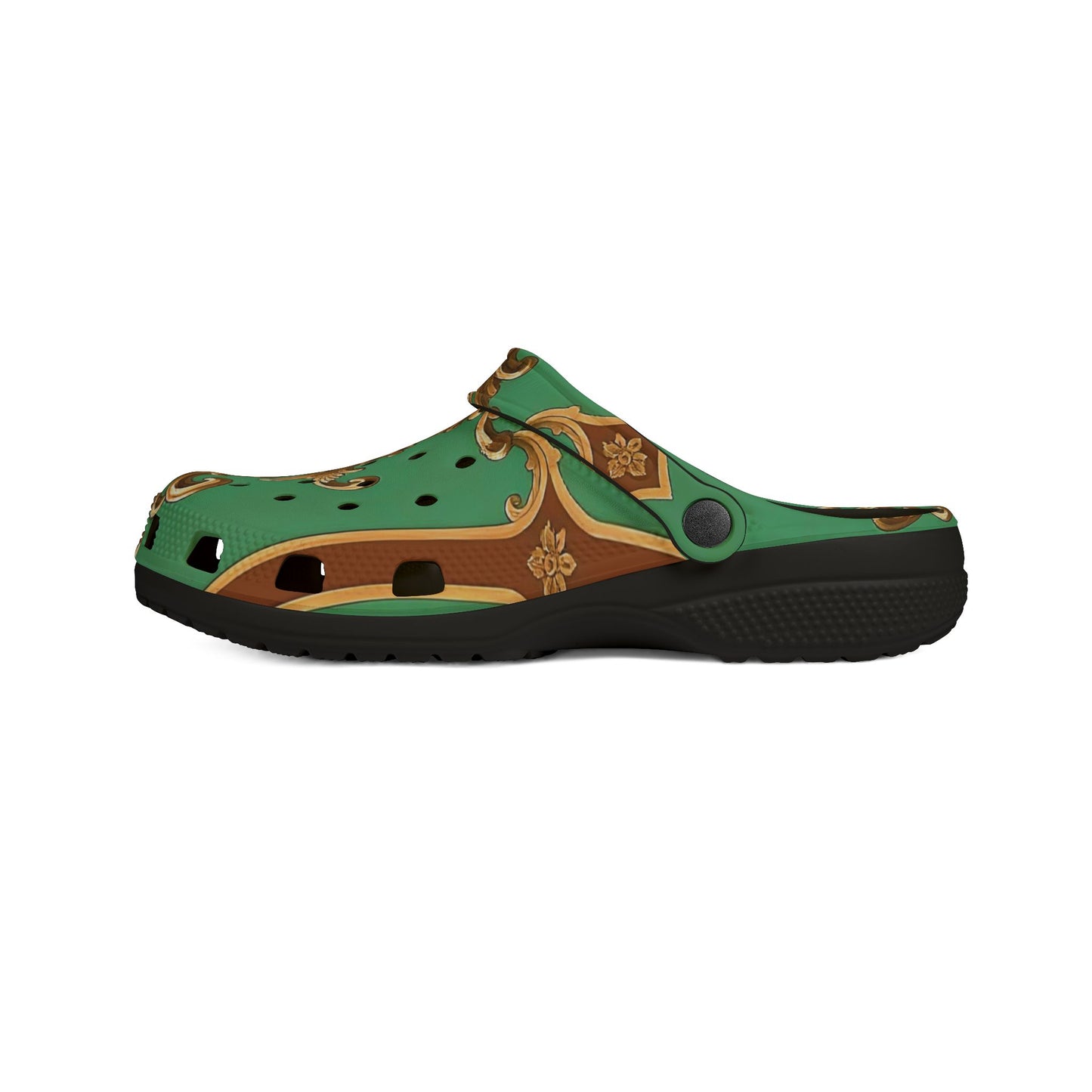 Elegant Green Floral EVA Foam Clogs for Comfort and Style - Rust & Green Striped Baroque