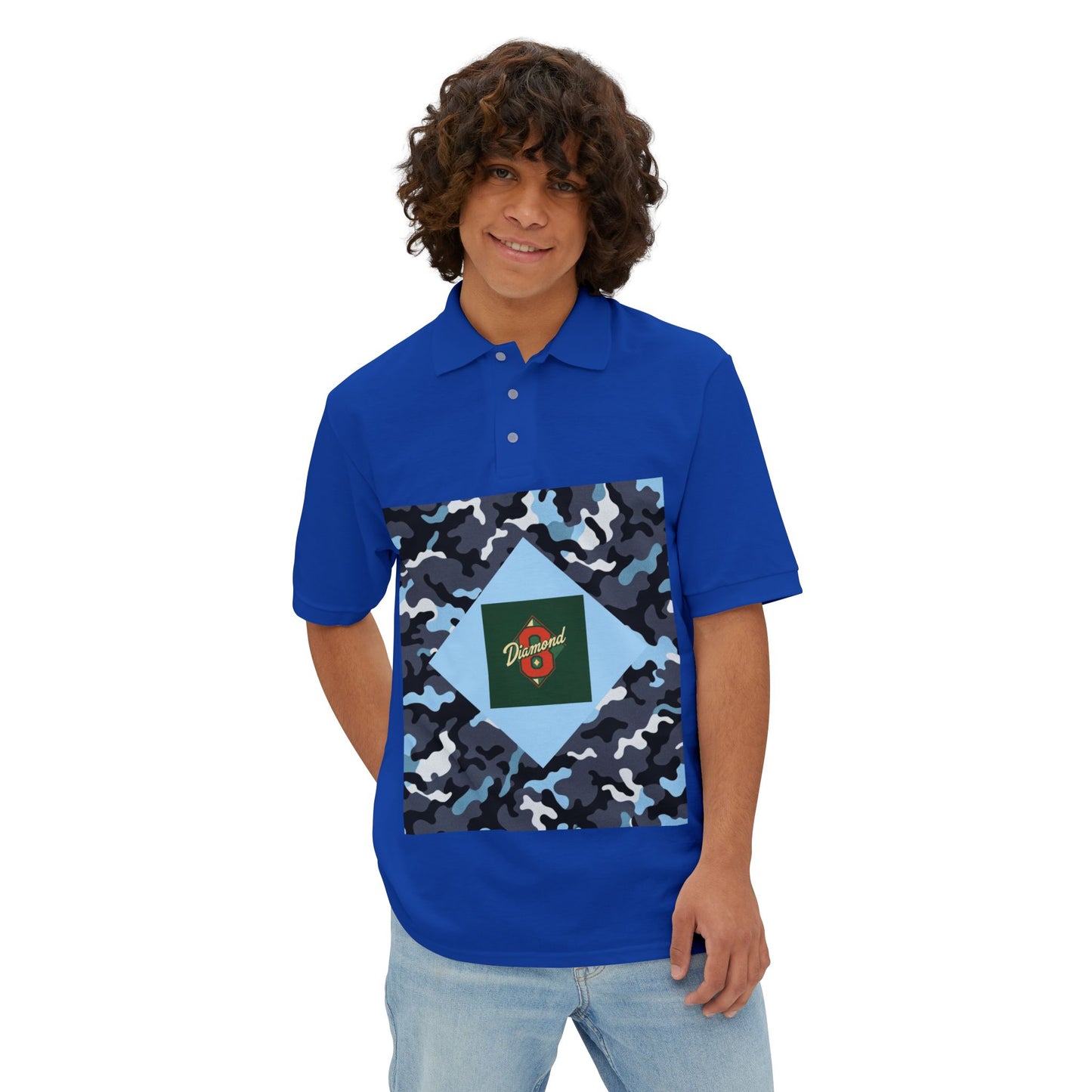 Stylish Men's Piqué Polo Shirt, Casual Wear, Summer Vibes, Golf Outing, Comfortable Fashion, Gift for Him -  Blue Camo Diamond 8
