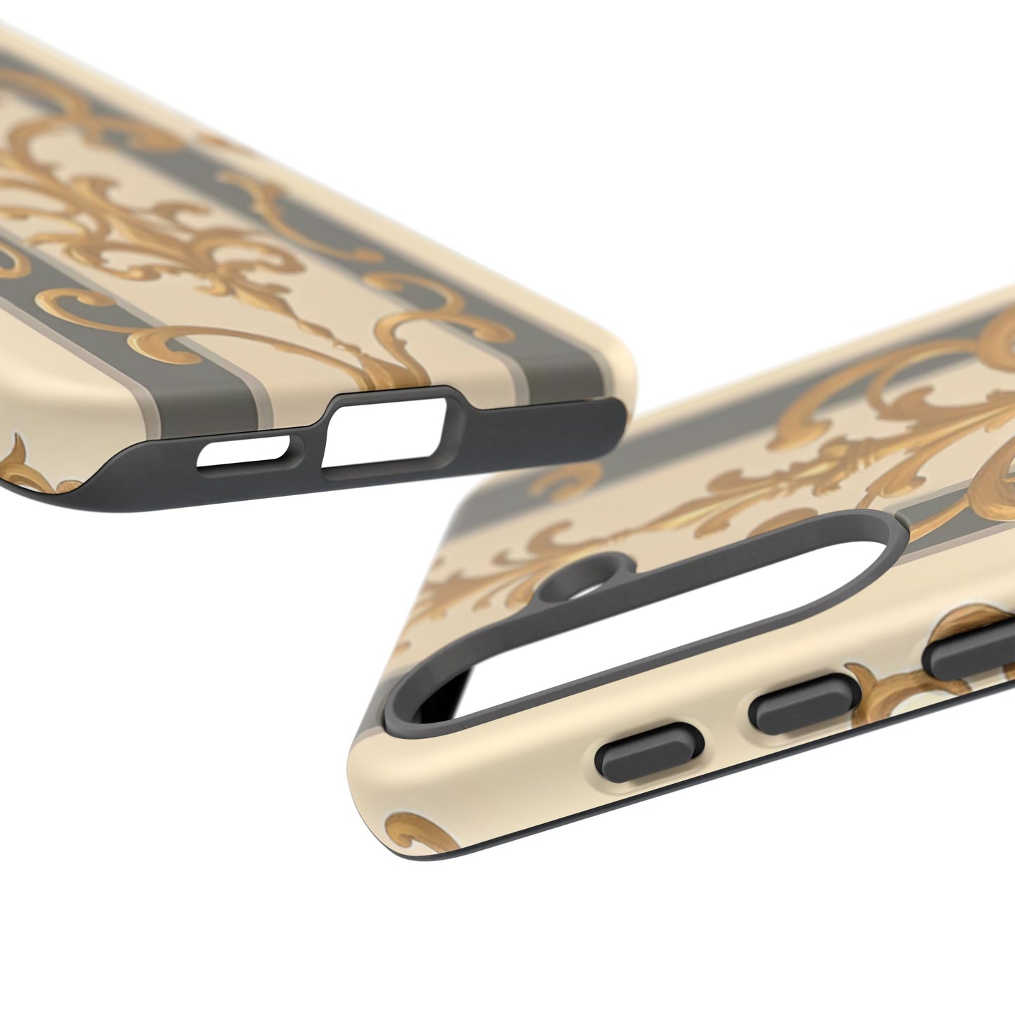 Elegant Floral Motif Phone Case - Tough Cases with Vintage Design - Dusk Olive Striped Gold Damask