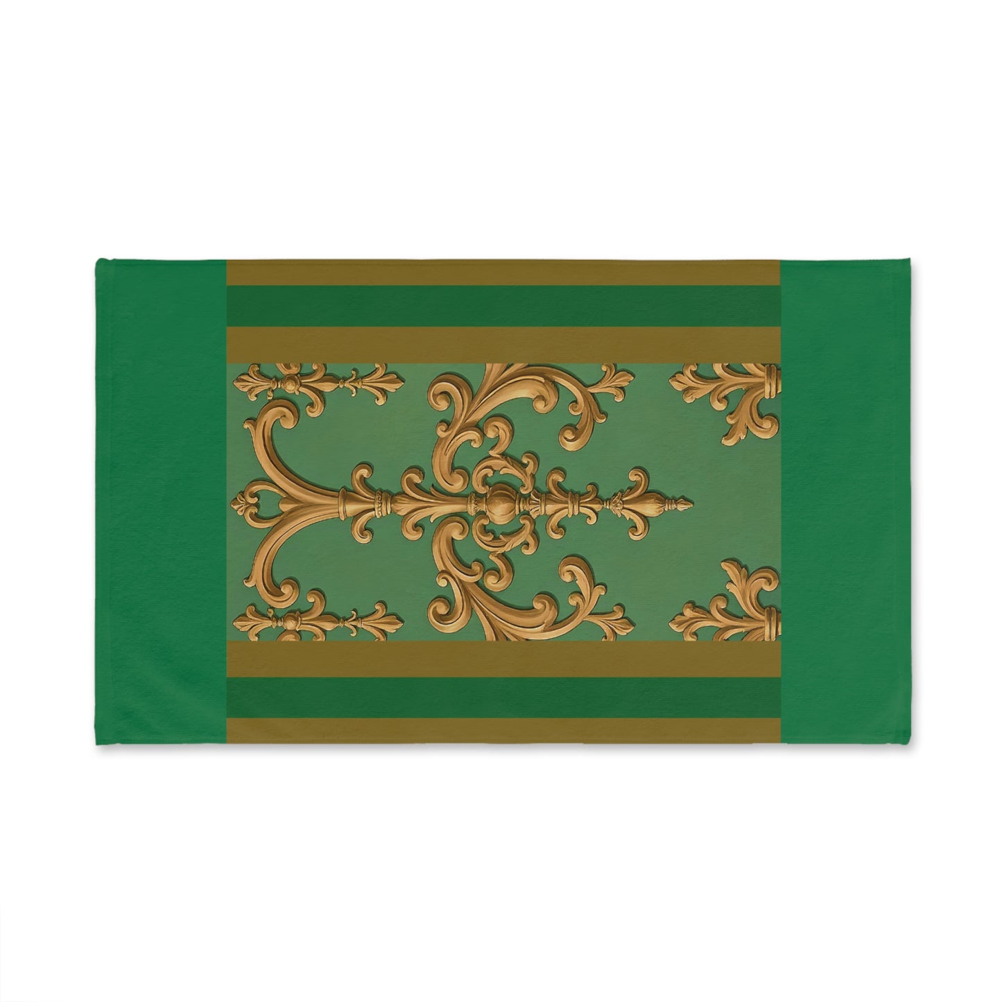 Elegant Ornate Hand Towels for Home Decor, Kitchen, Bathroom, Gift for Her, Wedding, Housewarming - Olive Green Striped Rococo