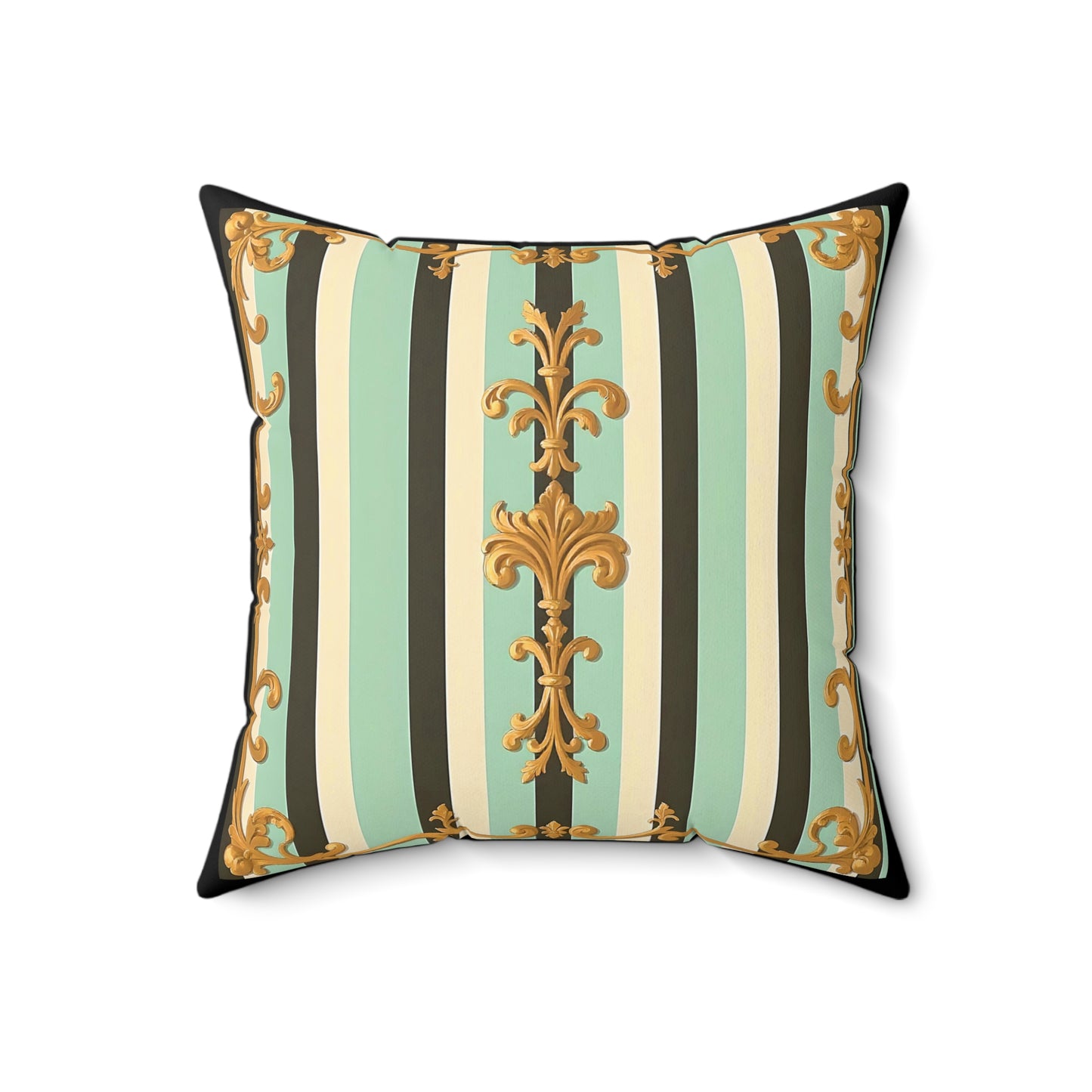 Elegant Striped Decorative Pillow, Home Decor Accent, Living Room Cushion, Pillows for Sofa, Stylish Throw Pillow - Black & Matte Mint Striped Rococo