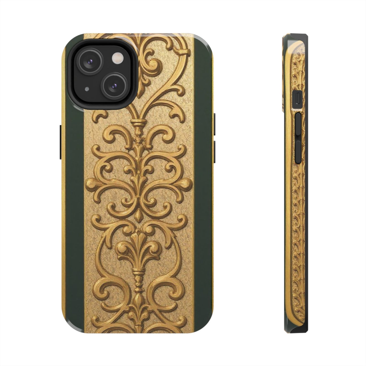 Elegant Teal Striped Gold Baroque Vintage Phone Case, Durable Cell Phone Cover, Floral Phone Protection, Personalized Gift Idea
