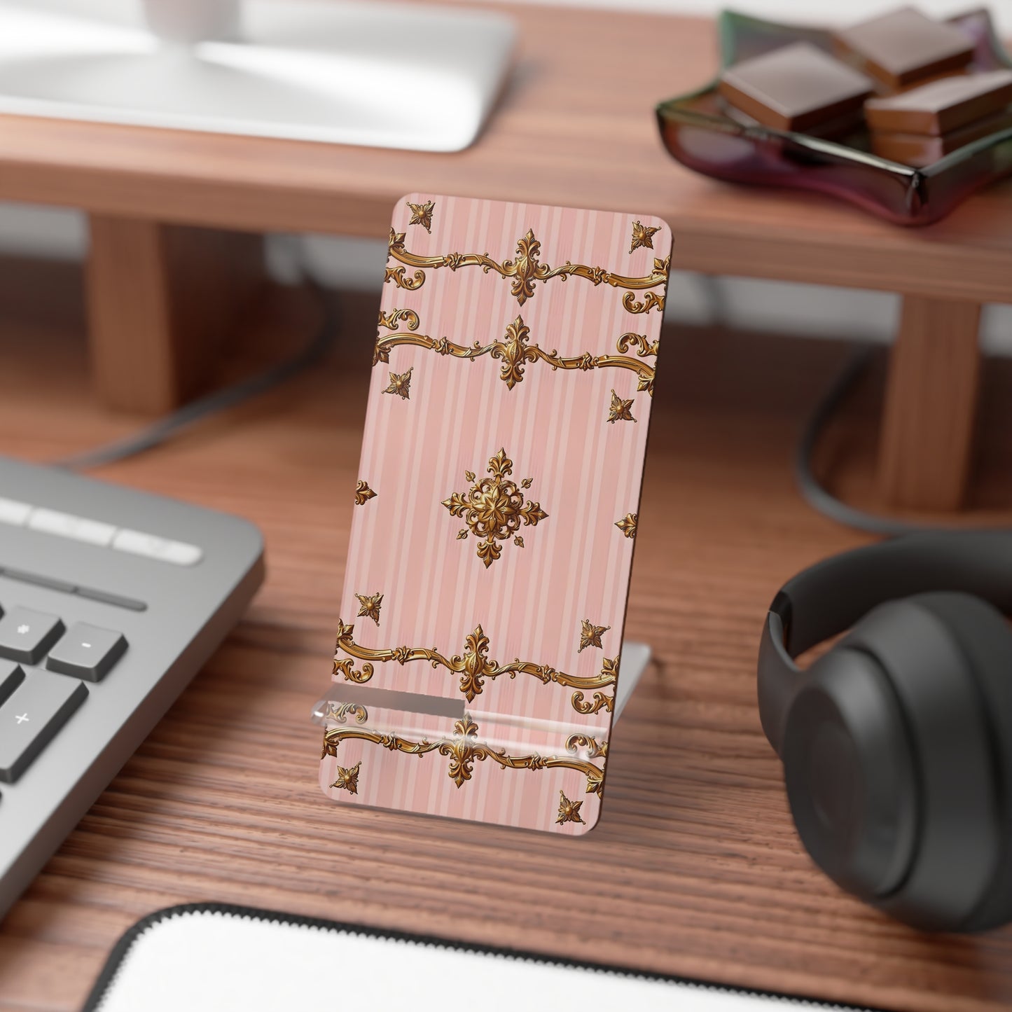 Elegant Pink Smartphone Display Stand - Decorative Phone Holder for Home & Office