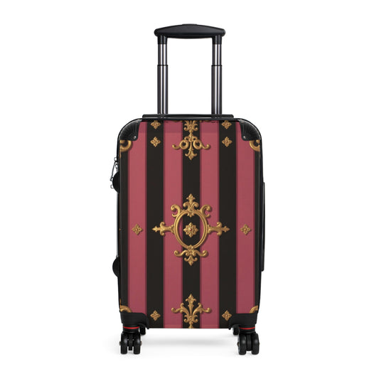 Elegant Black & Mauve Striped Gold Baroque Suitcase, Travel Luggage, Designer Carry-On, Stylish Baggage for Fashion Lovers