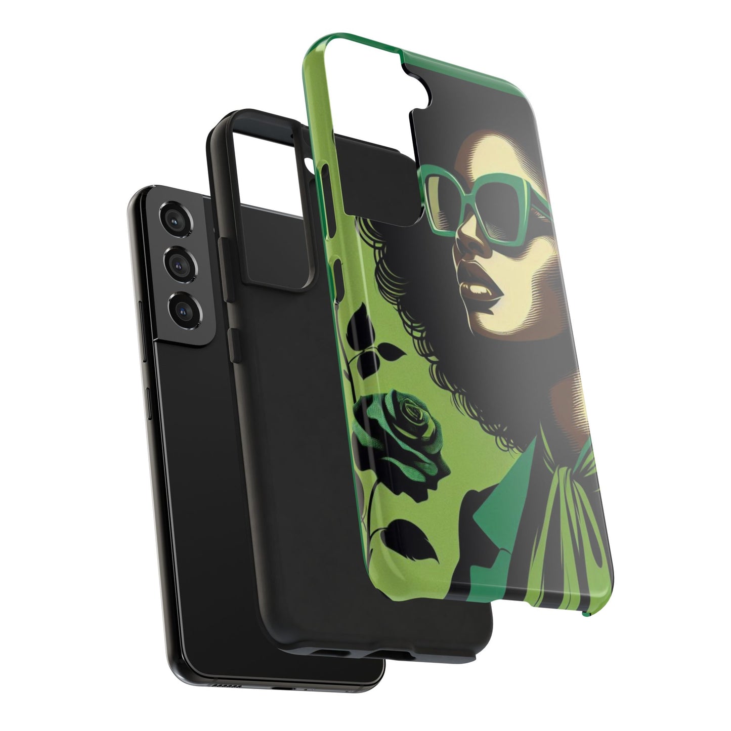 Chic Tough Phone Case | Artistic Green & Black Design | Phone Protection, Gift for Her, Stylish Accessory, Trendy Tech - Lady in Green