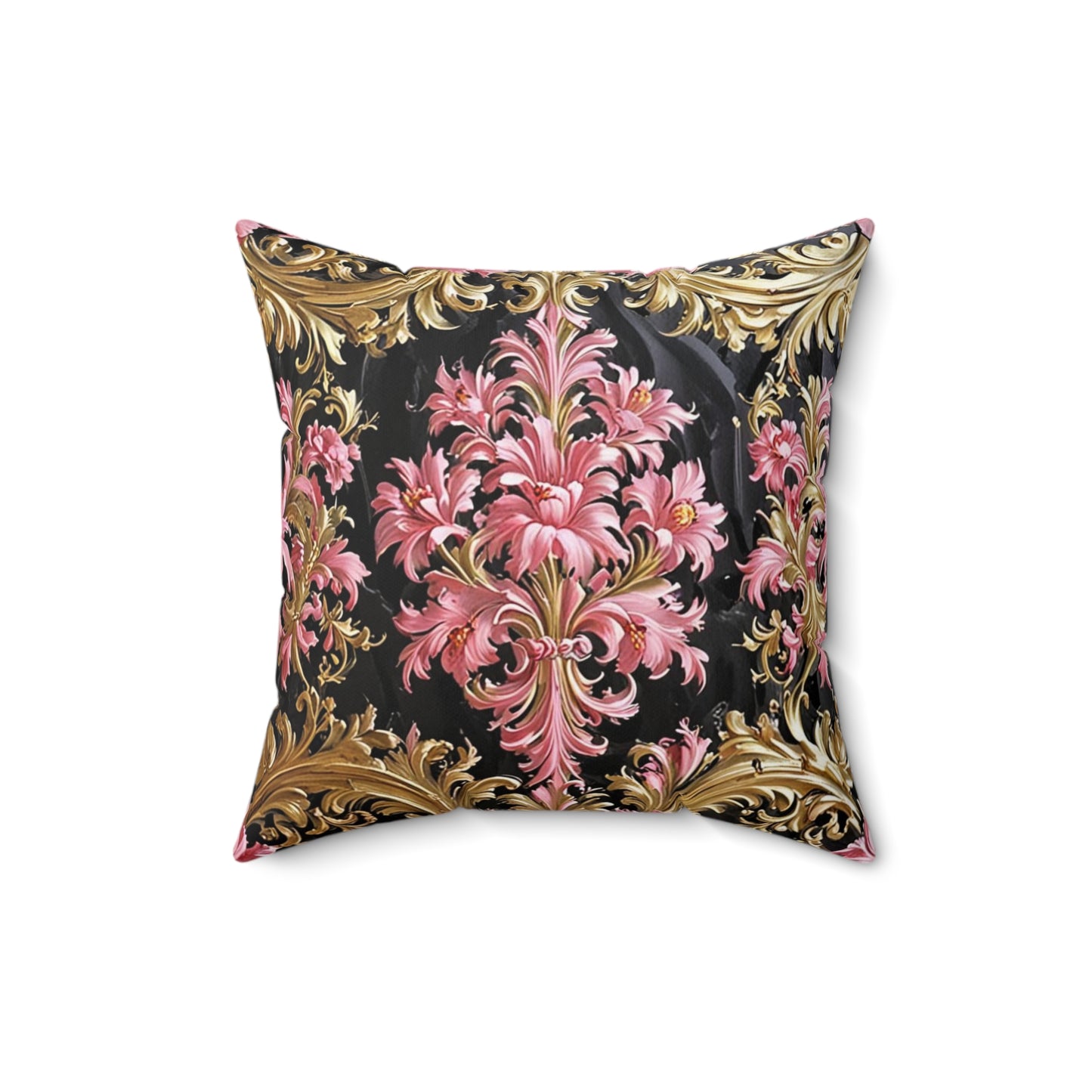 Luxurious Floral Print Pillow, Bohemian Home Decor, Throw Cushion, Elegant Accent Pillow, Gift for Her - Black & Pink Oil Painting Style Rococo