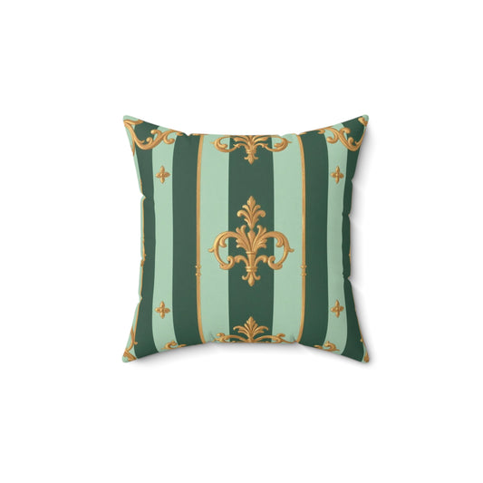 Elegant Vintage-Style Decorative Pillow | Home Decor, Gift Idea, Modern Living, Luxury Accent, Sofa Cushion - Mint Green & Teal Striped Gold Baroque