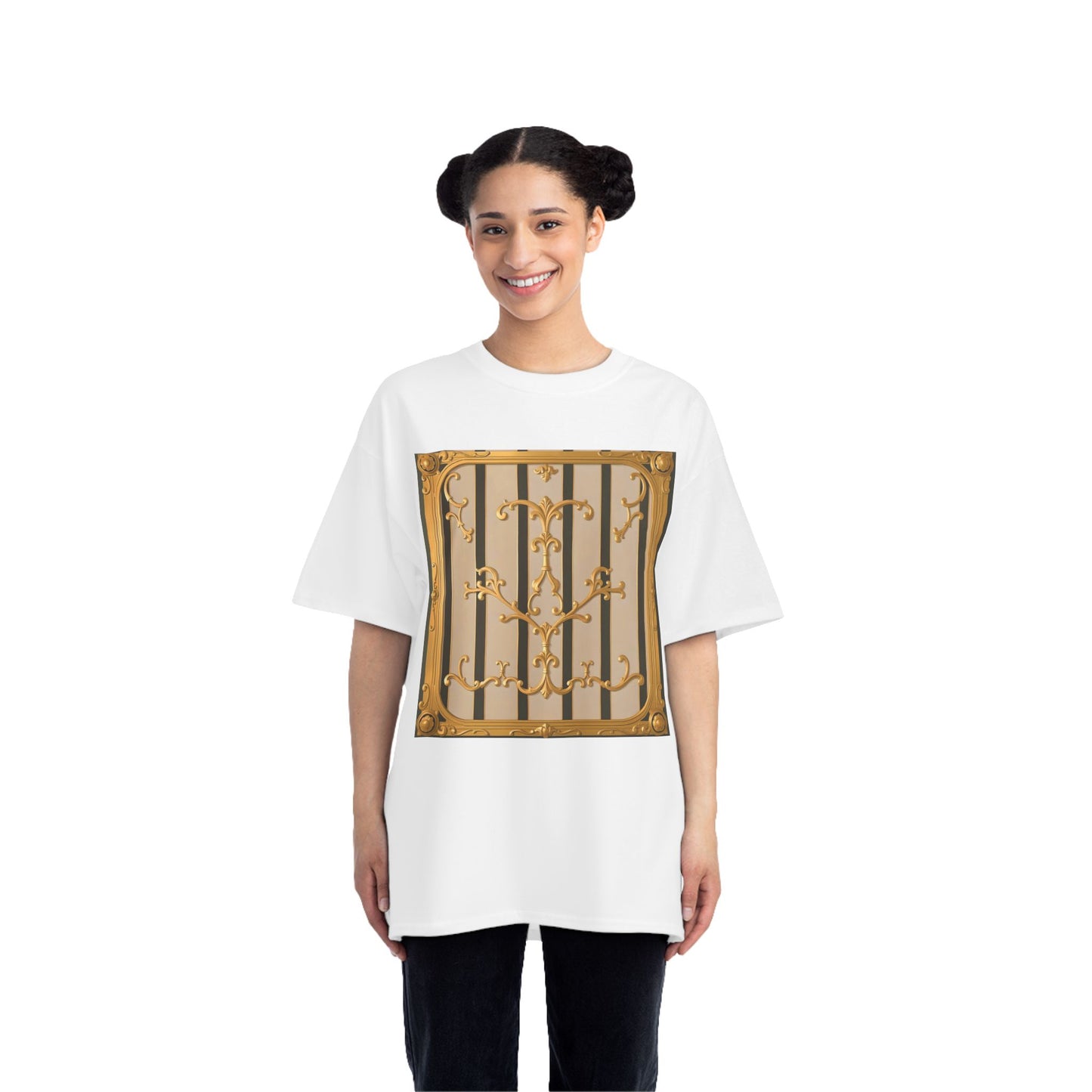 Beefy-T® Unisex Short-Sleeve T-Shirt - Beige Striped Gold Rococo