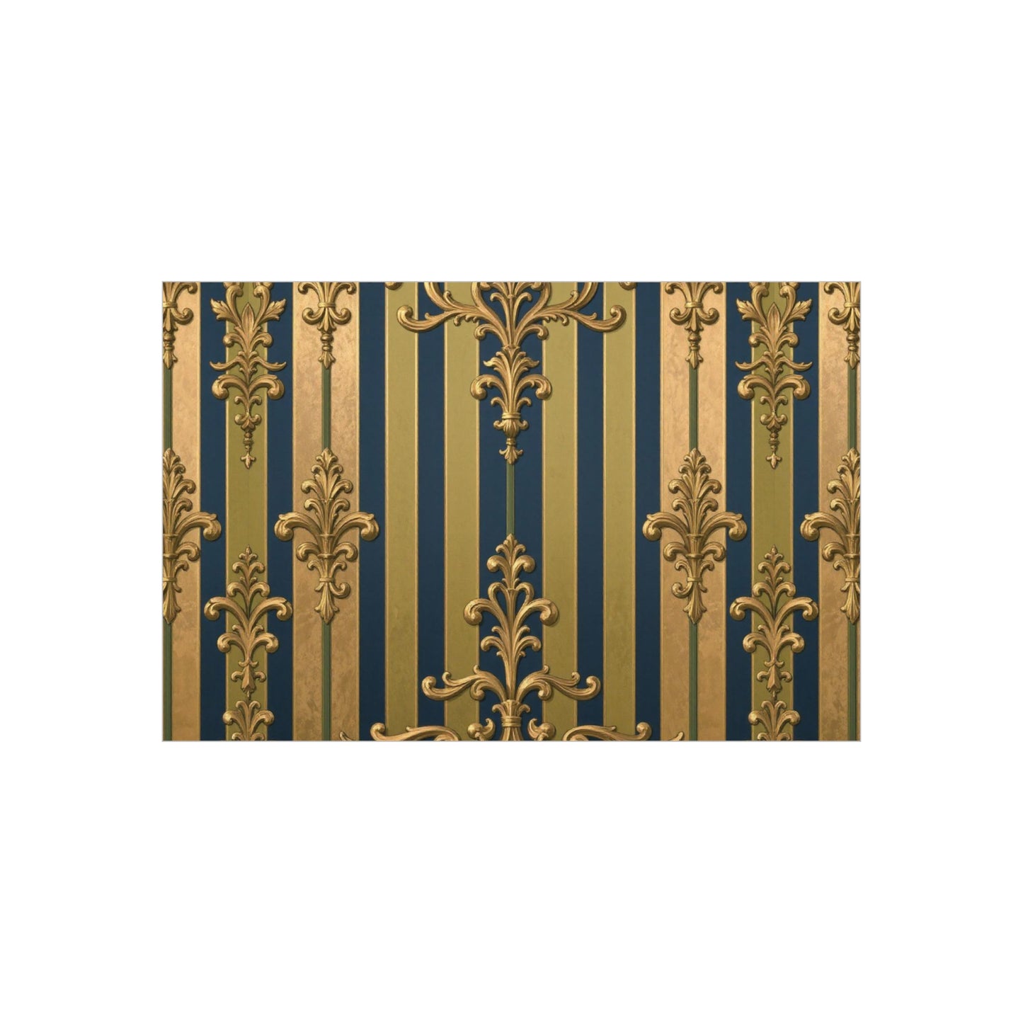 Elegant Midnight Blue & Olive Striped Gold Baroque Decorative Foam Board Print, Luxury Home Decor, Wall Art, Photo Backdrop