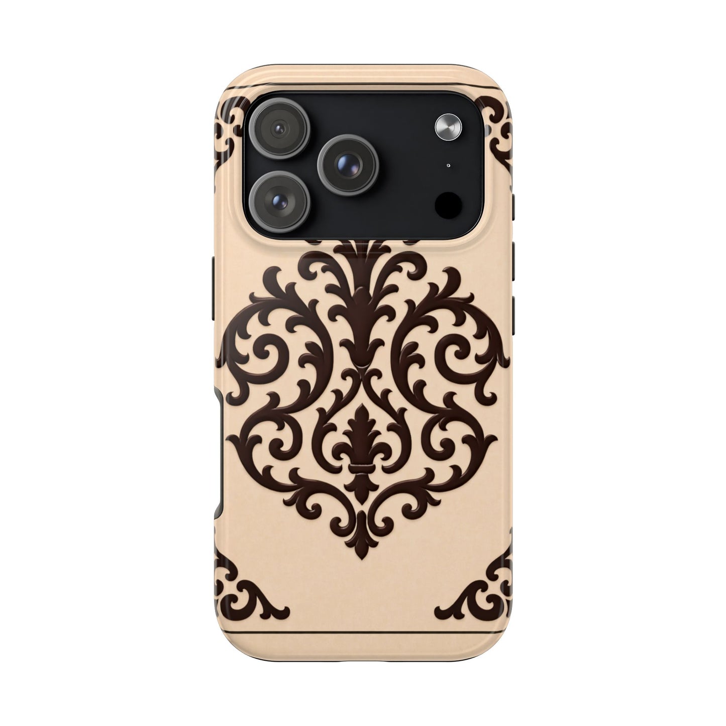 Almond-Beige & Brown Baroque Tough Phone Case — Elegant Beige & Brown Protective Cover