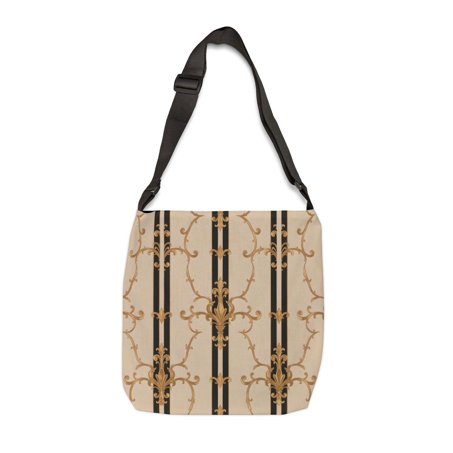 Elegant Adjustable Tote Bag, Stylish Shoulder Bag, Versatile Carryall, Fashionable Gift, Chic Everyday Tote - Black & Beige Striped Damask