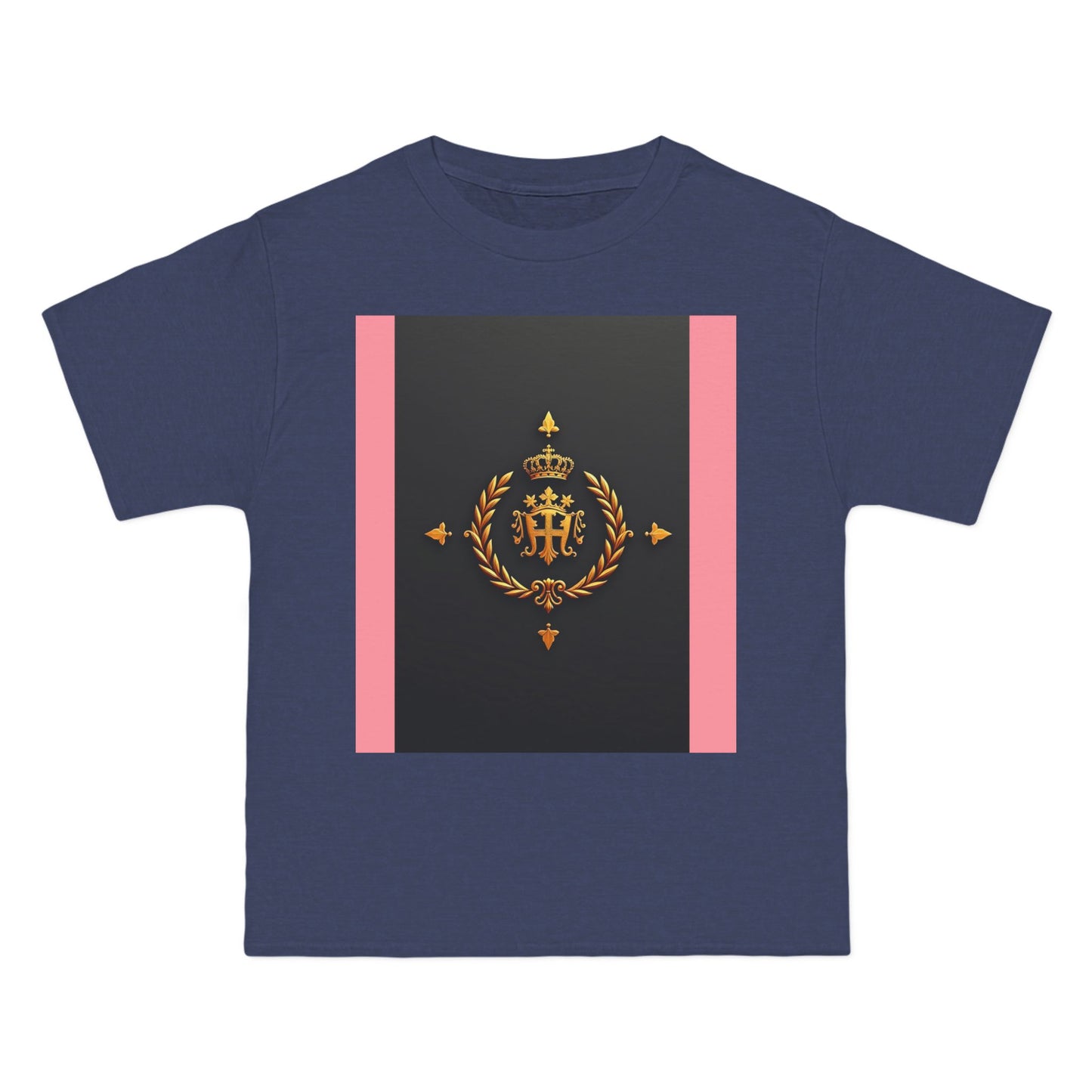 Short-Sleeve Graphic T-Shirt, Stylish Casual Wear, Trendy Gift for Friends, Summer Fashion, Statement Tee, Everyday Comfort - Pink Striped Gold Crest