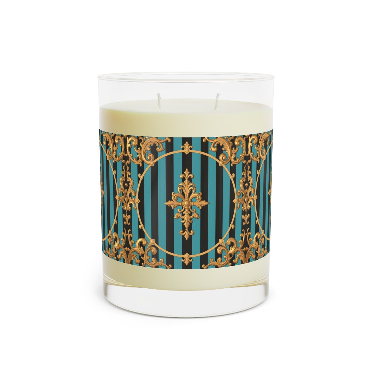 Luxurious Turquoise & Black Striped Gold Baroque Scented Candle - Elegant Home Decor, Aromatherapy Candle, Gift for Her, Decorative Candle