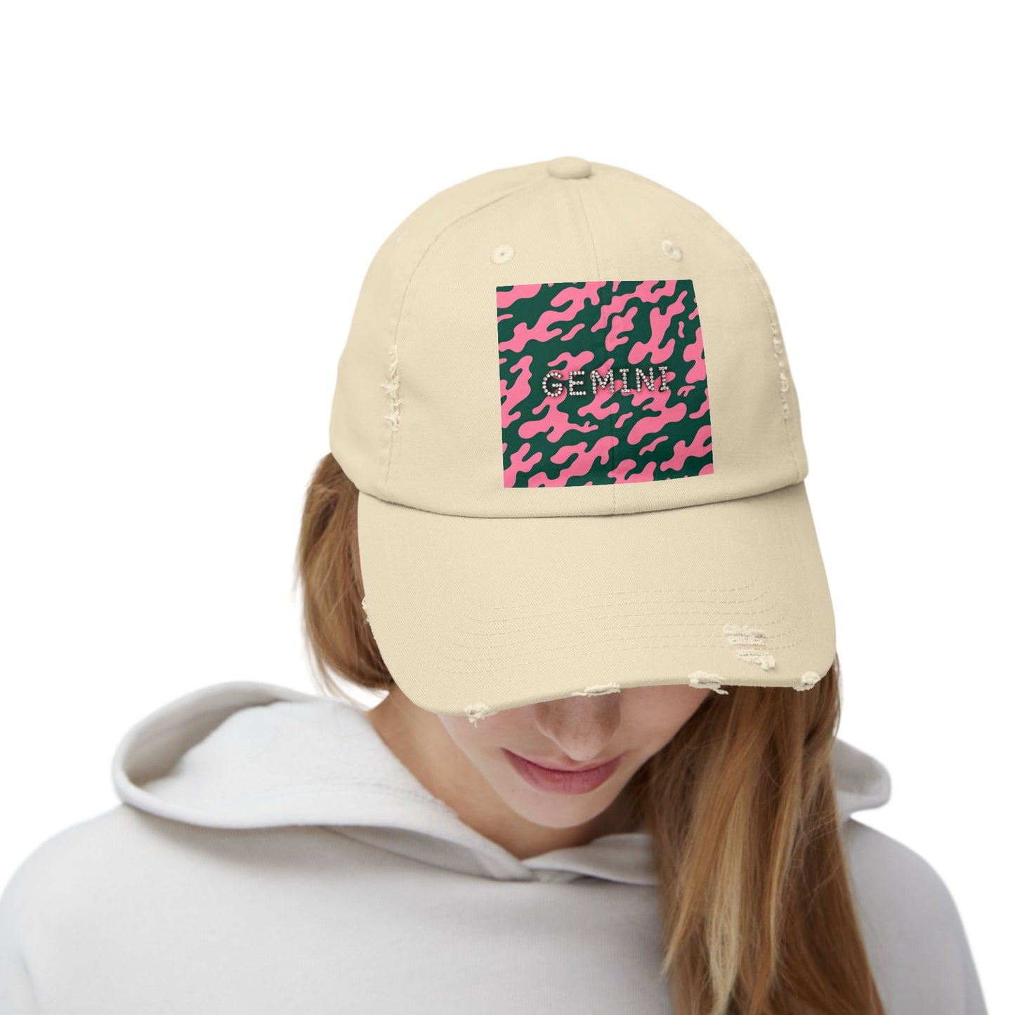 Gemini Distressed Cap - Trendy Unisex Camo Hat for Astrology Lovers