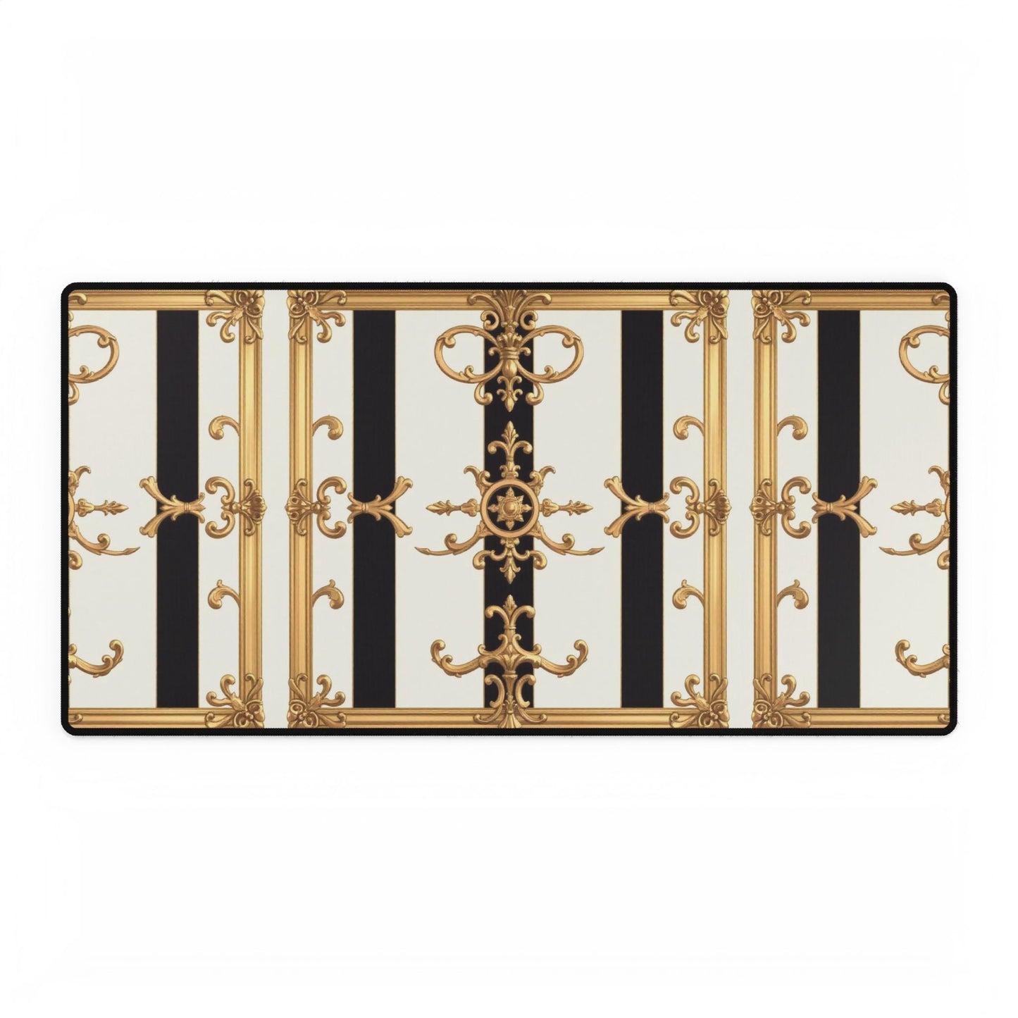 Elegant Desk Mats for Home Office, Stylish Desk Accessories, Chic Workstation Decor, Perfect Gift for Boss's Day - Black & White Striped Gold Baroque