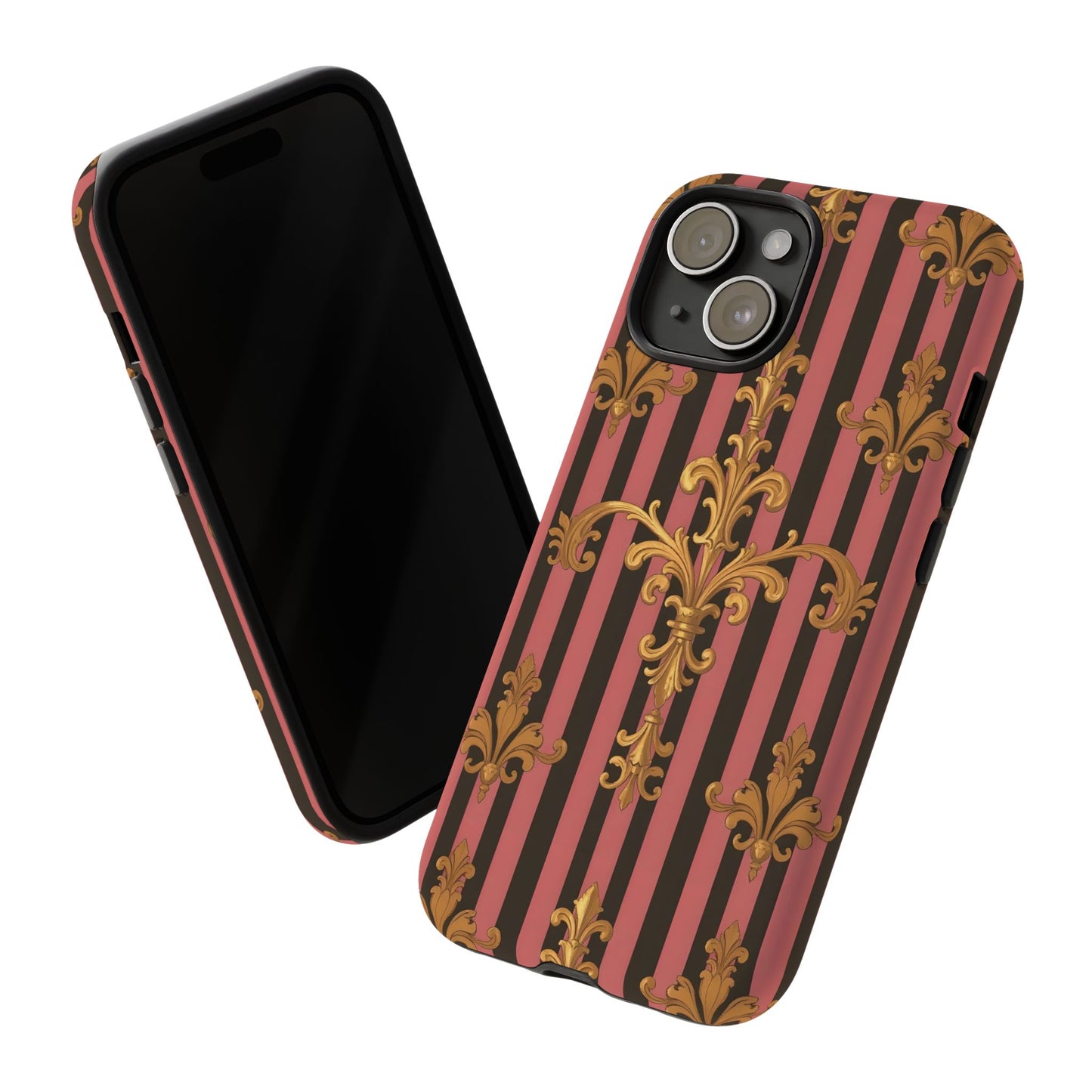 Elegant Floral Motif Phone Case - Tough Cases with Vintage Design - Mauve Striped Gold Damask