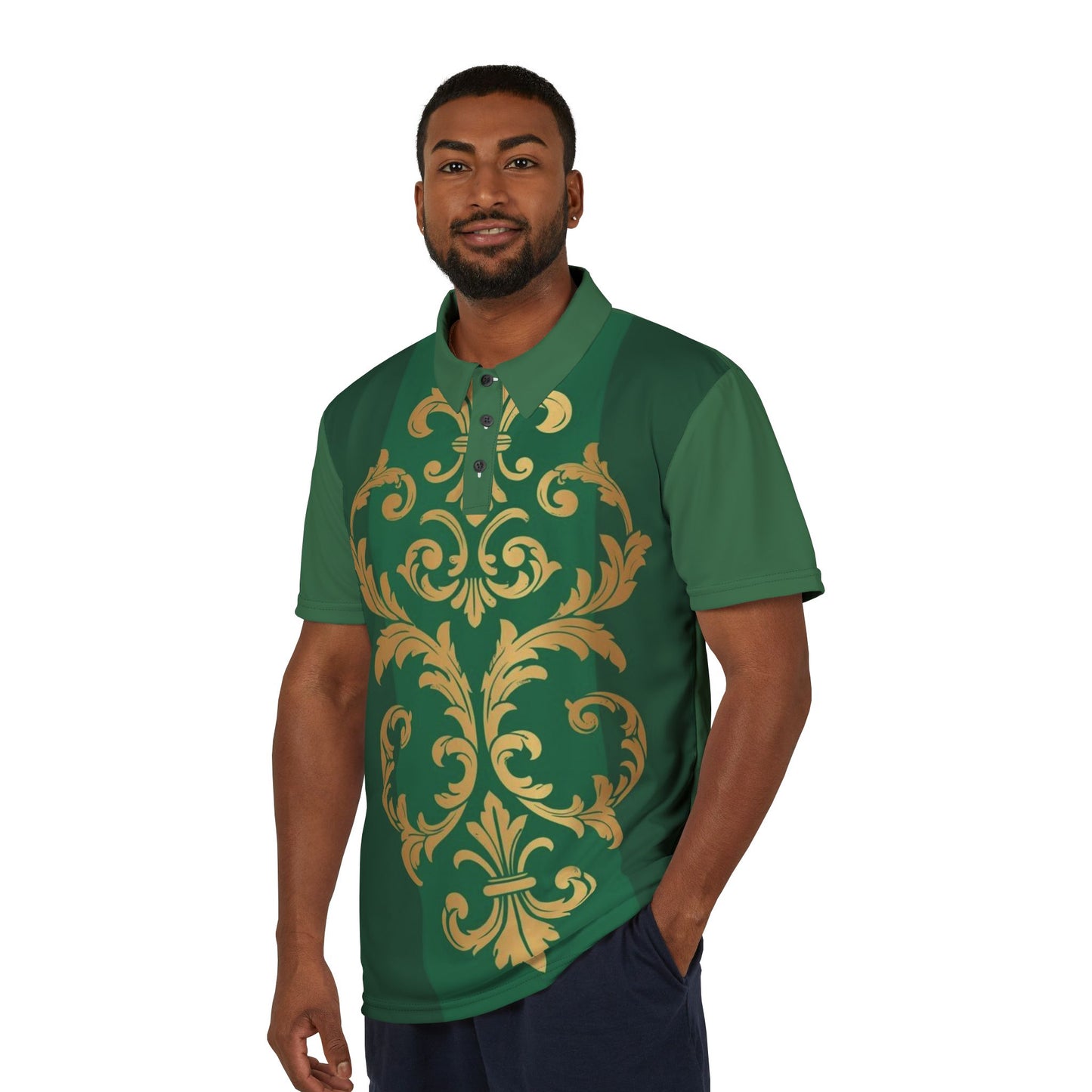Green Striped Gold Baroque Unisex Polo Shirt (AOP)