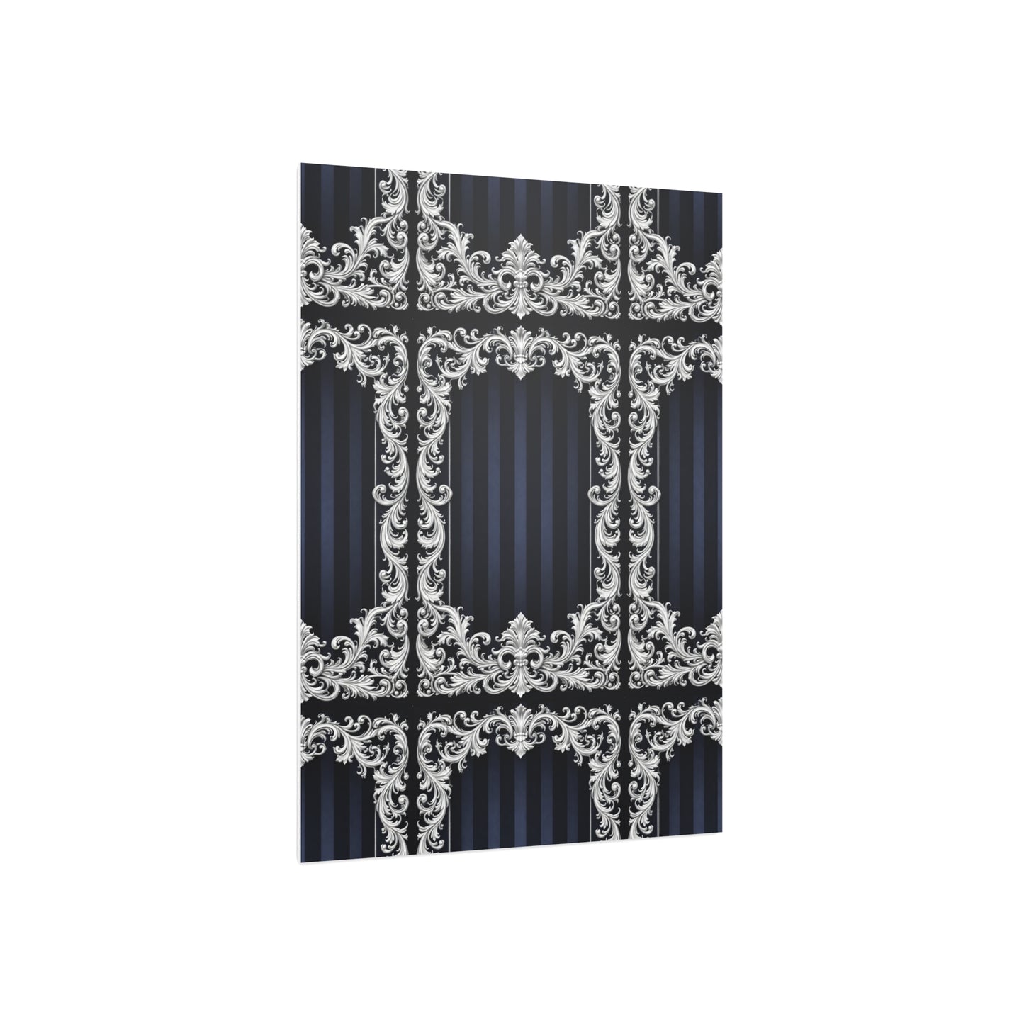 Navy Stripes & Baroque Foam Board Backdrop — Ornate Silver Scroll Panel