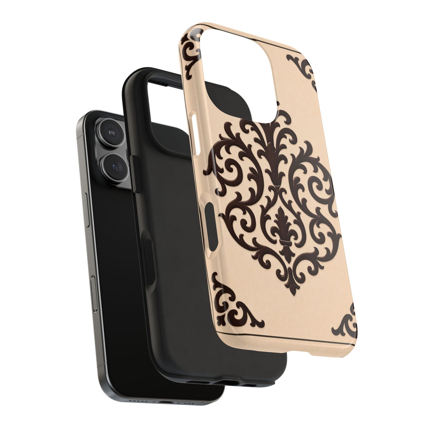 Almond-Beige & Brown Baroque Tough Phone Case — Elegant Beige & Brown Protective Cover