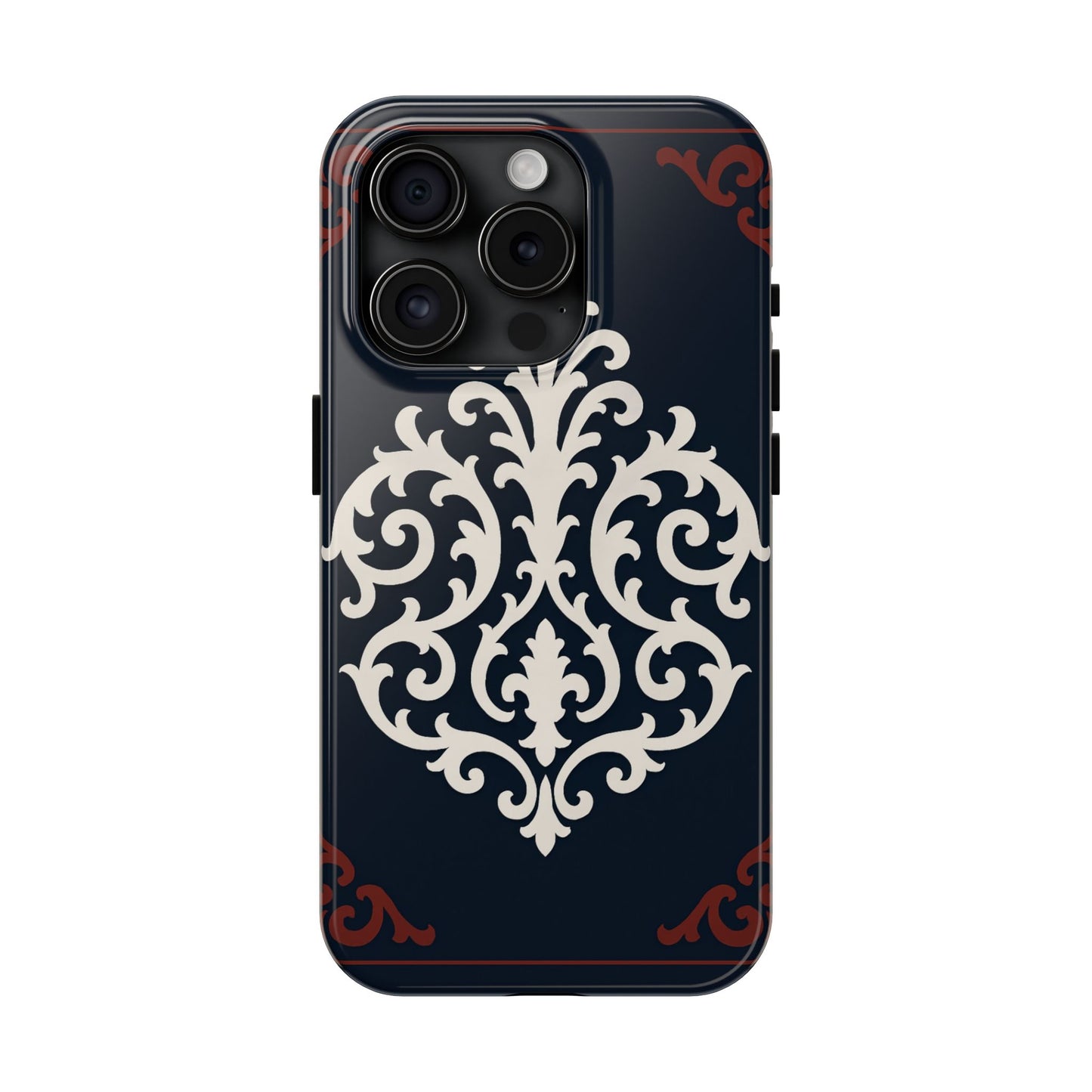 Dusk Blue-Maroon & White Baroque Tough Phone Case — Vintage Scroll Design