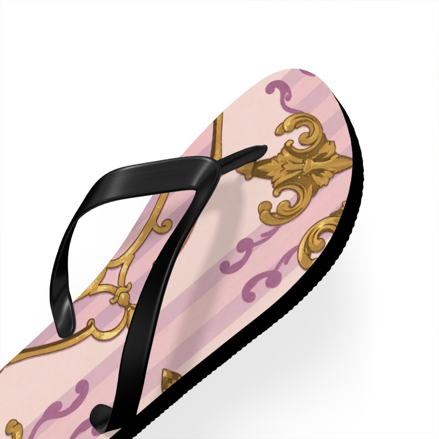 Elegant Lavender & Alabaster Striped Gold Baroque Flip Flops - Perfect for Summer Days, Beach Trips, Pool Parties, Vacation, and Relaxing at Home