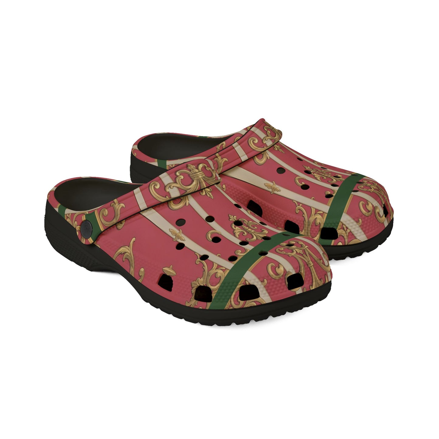 Chic Green Border Pink Striped Baroque EVA Foam Clogs - Stylish Garden Footwear, Comfortable Slippers, Perfect for Summer