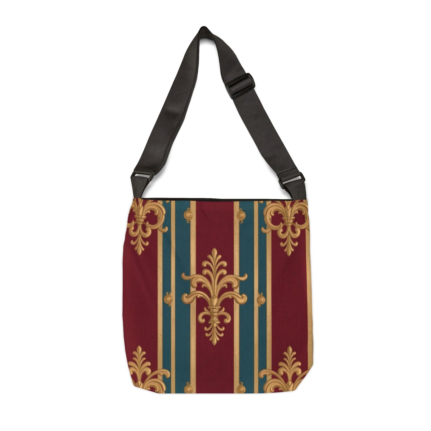 Elegant Pattern Adjustable Tote Bag, Stylish Shoulder Bag, Unique Gift, Fashion Accessory, Everyday Use - Burgundy Striped Gold Baroque