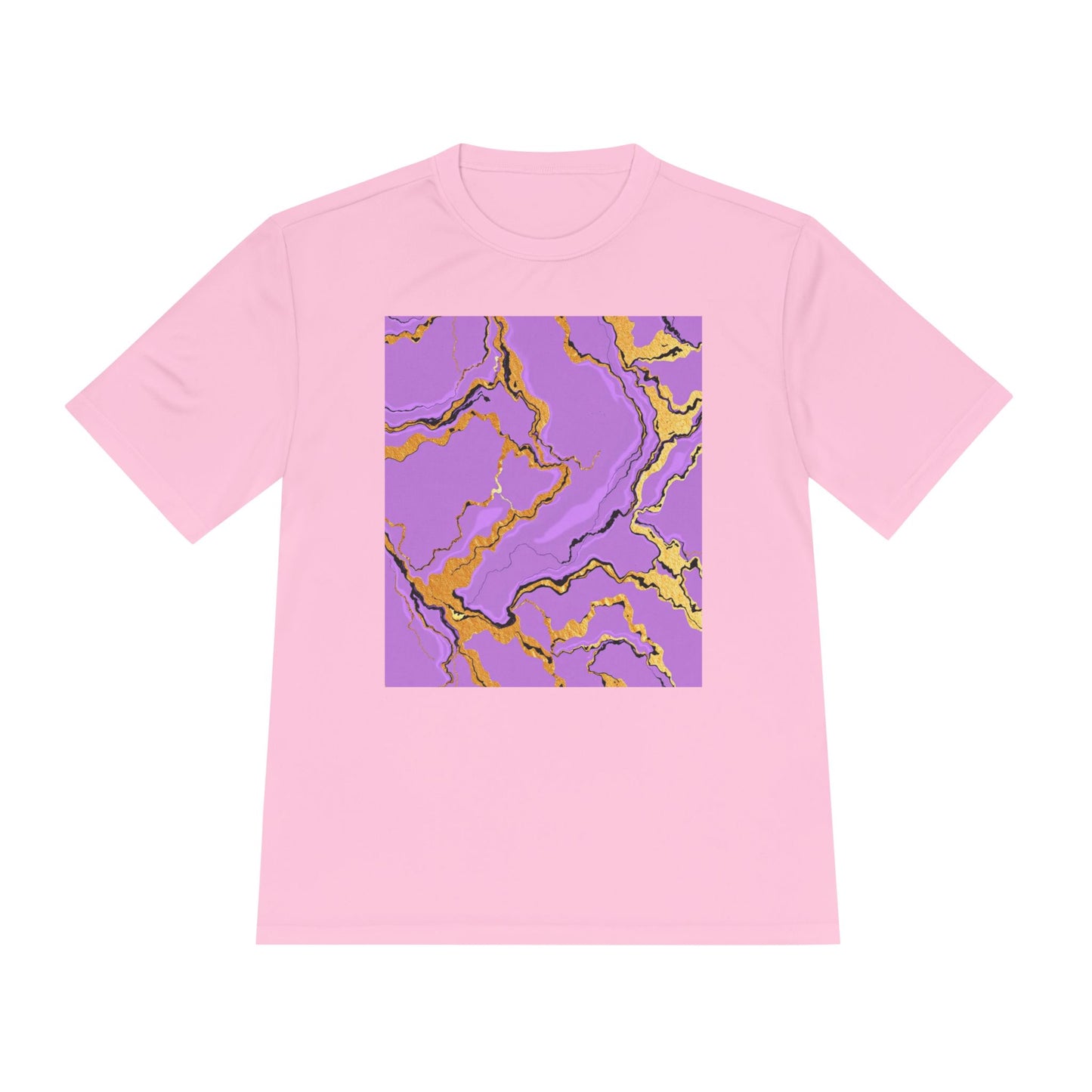 Unisex Moisture-Wicking Tee with Purple and Gold Marble Design - Athletic Shirt, Casual Wear, Fitness Apparel, Summer Style, Gift Idea