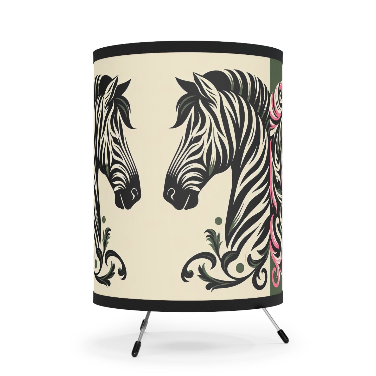 Tripod Lamp - Elegant Vintage Floral Print Home Accent - Olive, Pink & Cream Zebras