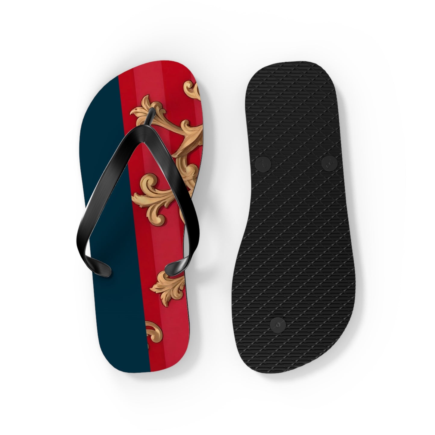 Stylish Flip Flops for Summer Fun, Beach Footwear, Vacation Sandals, Poolside Flip Flops, Casual Summer Shoes - Blue & Red Striped Baroque